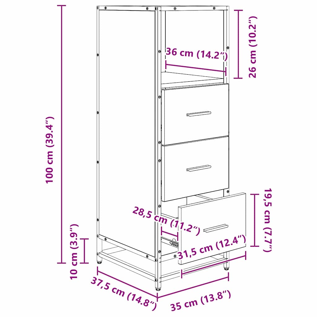 Badezimmermöbel-Set Schwarz Eichen-Optik 35 x 37,5 x 100 cm
