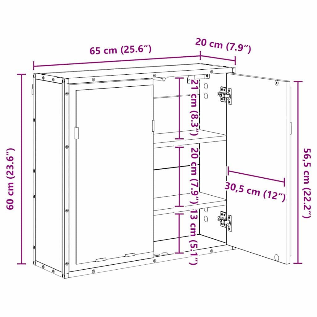 Wandregal Altholz 65 x 20 x 60 cm