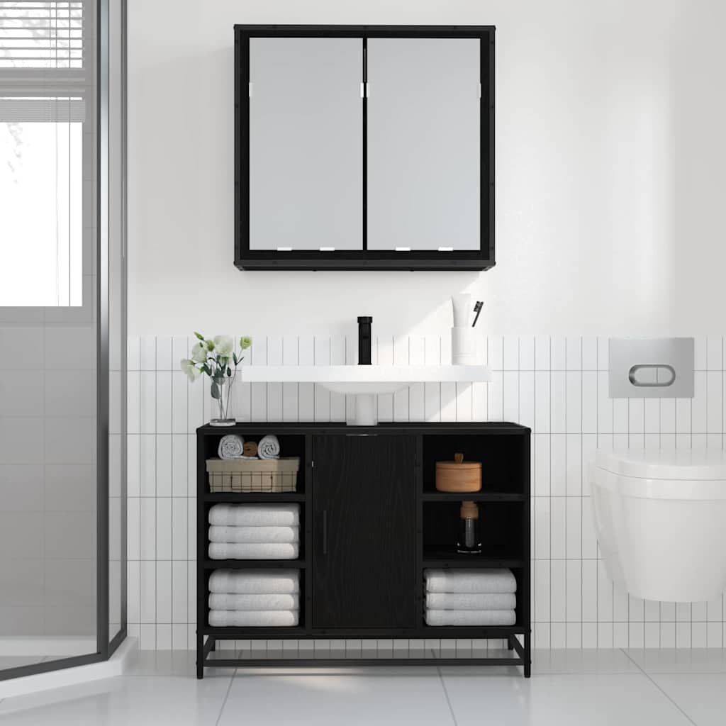 Wandregal Schwarz Eichen-Optik 65 x 20 x 60 cm