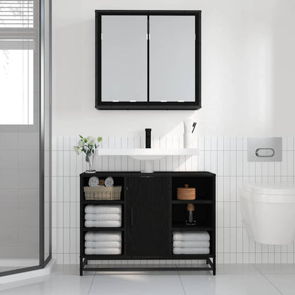 Wandregal Schwarz Eichen-Optik 65 x 20 x 60 cm