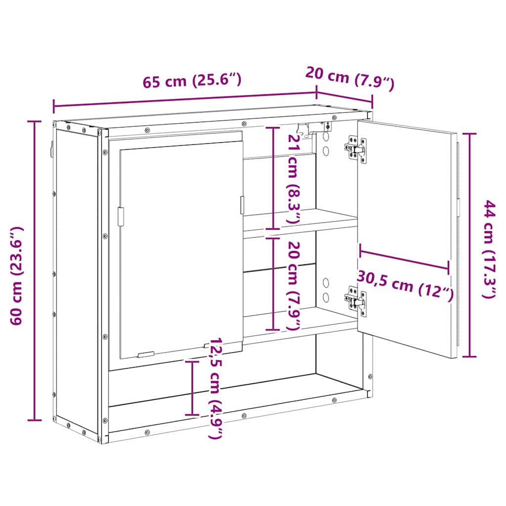 Wandregal Altholz 65 x 20 x 60 cm