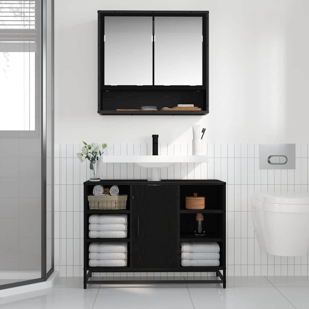 Wandregal Schwarz Eichen-Optik 65 x 20 x 60 cm