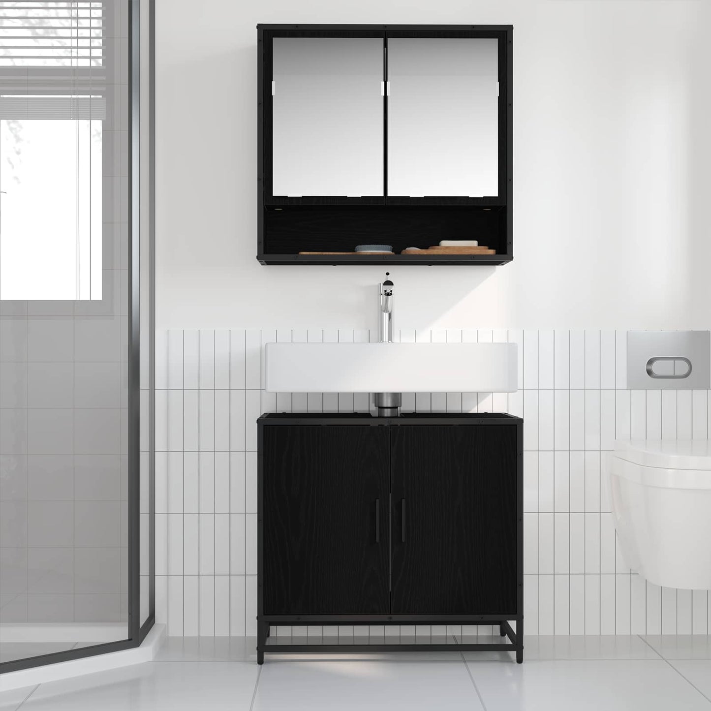 Waschbeckenschrank Schwarz Eichen-Optik 65 x 33 x 60 cm