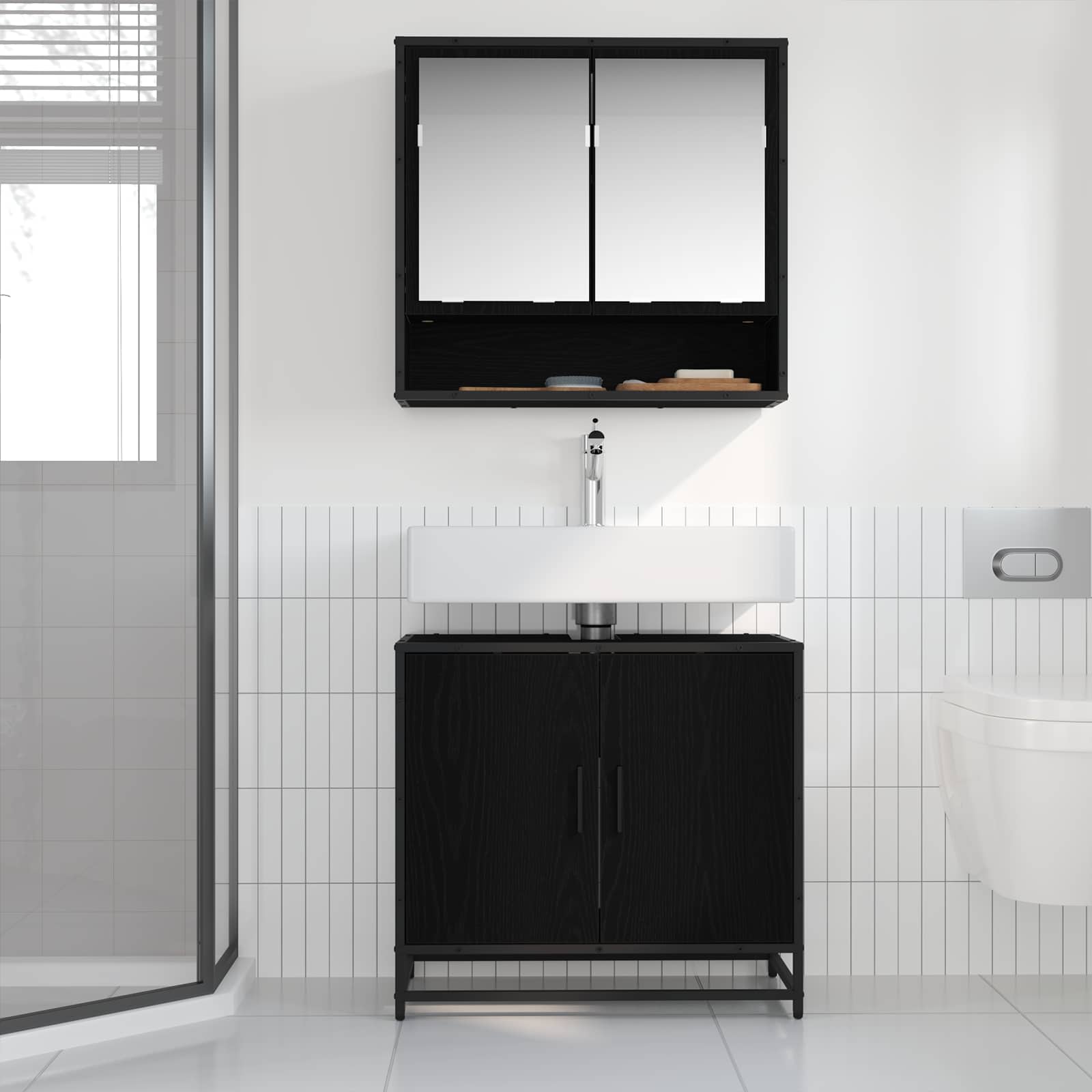 Waschbeckenschrank Schwarz Eichen-Optik 65 x 33 x 60 cm