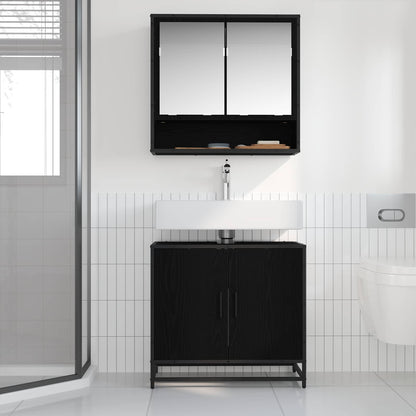 Waschbeckenschrank Schwarz Eichen-Optik 65 x 33 x 60 cm
