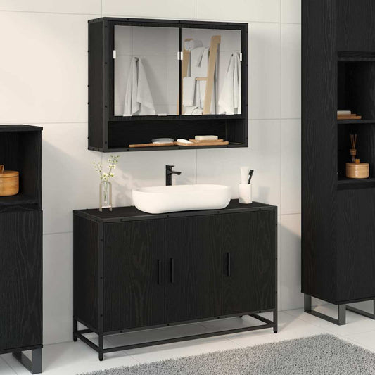 Badezimmer Waschbecken Schrank mit Regal Schwarz Eichen-Optik