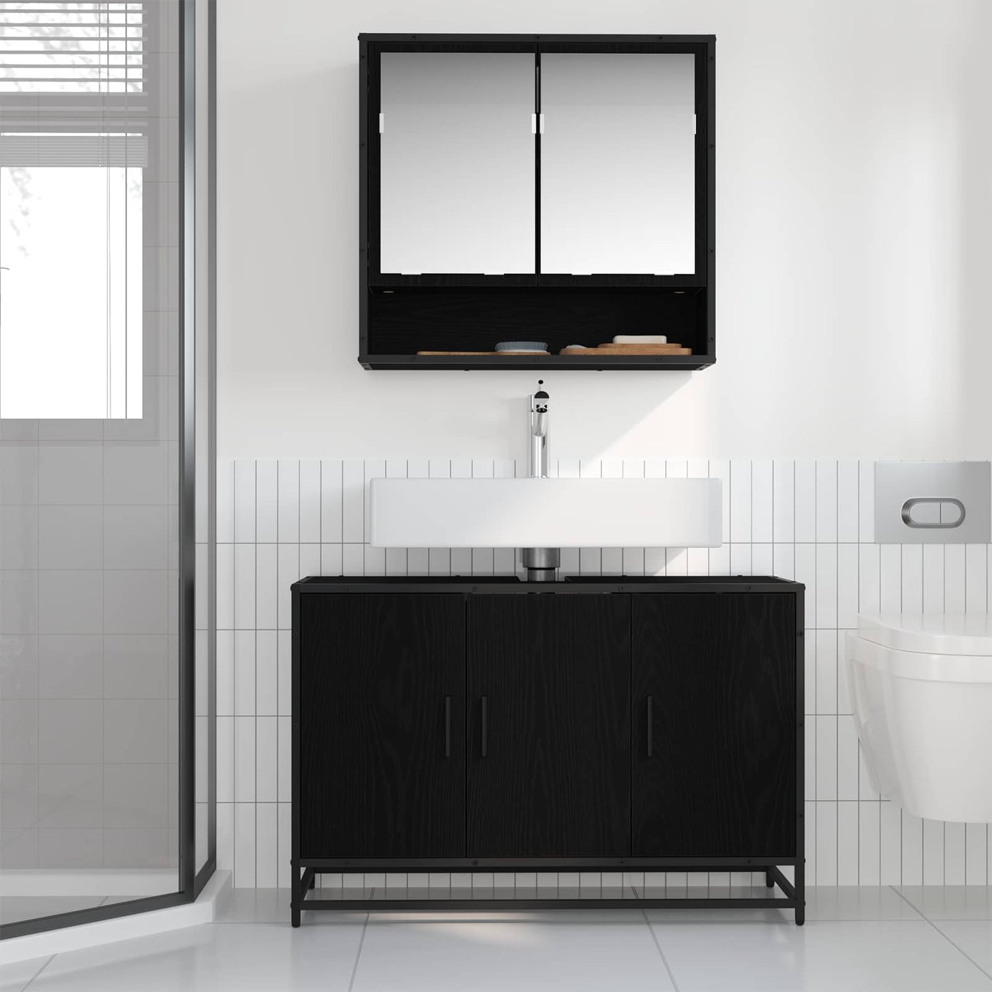 Badezimmerschrank Schwarz Eichen-Optik 90 x 33 x 60 cm