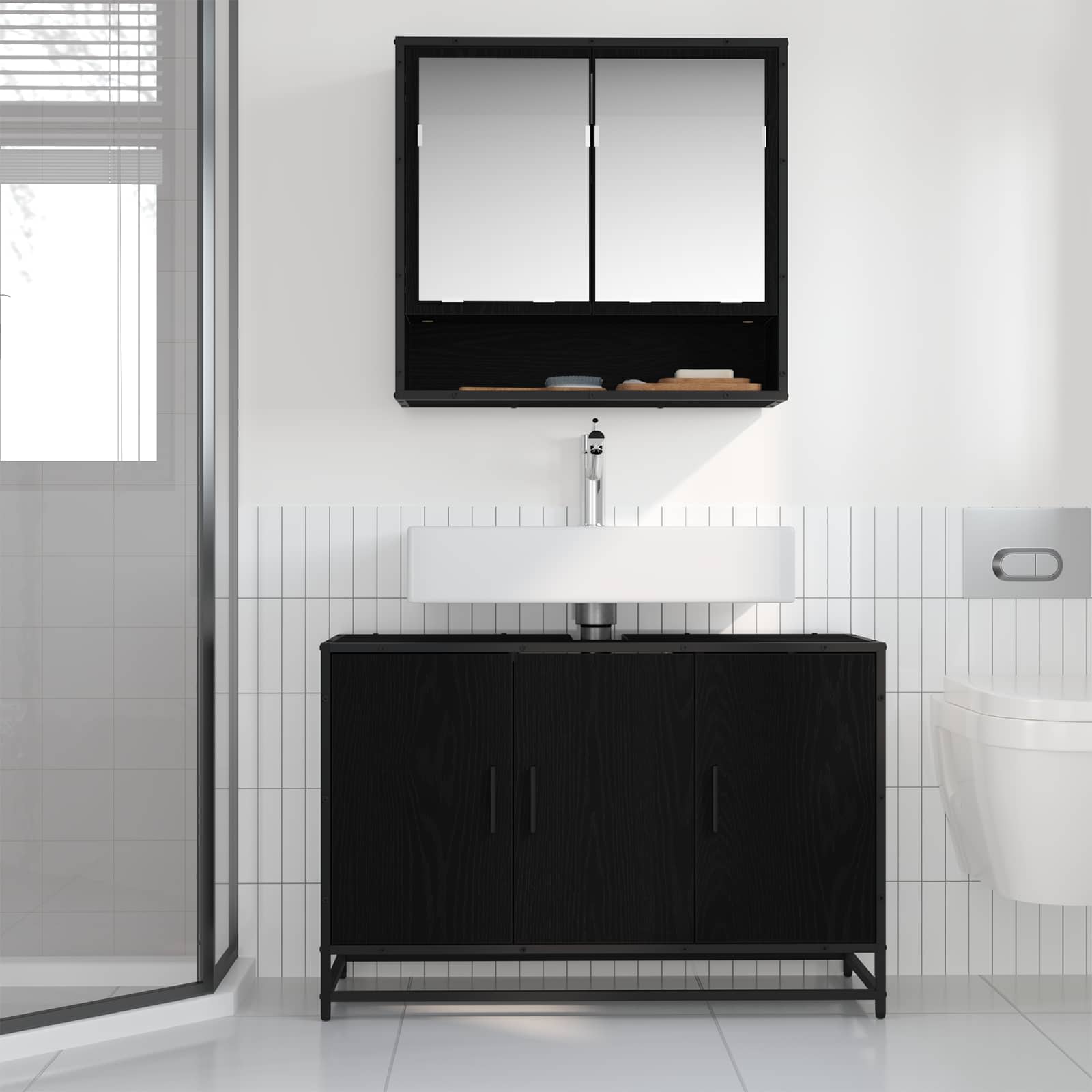 Badezimmerschrank Schwarz Eichen-Optik 90 x 33 x 60 cm