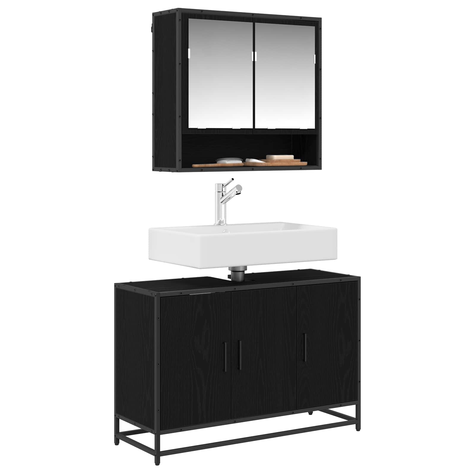 Badezimmerschrank Schwarz Eichen-Optik 90 x 33 x 60 cm