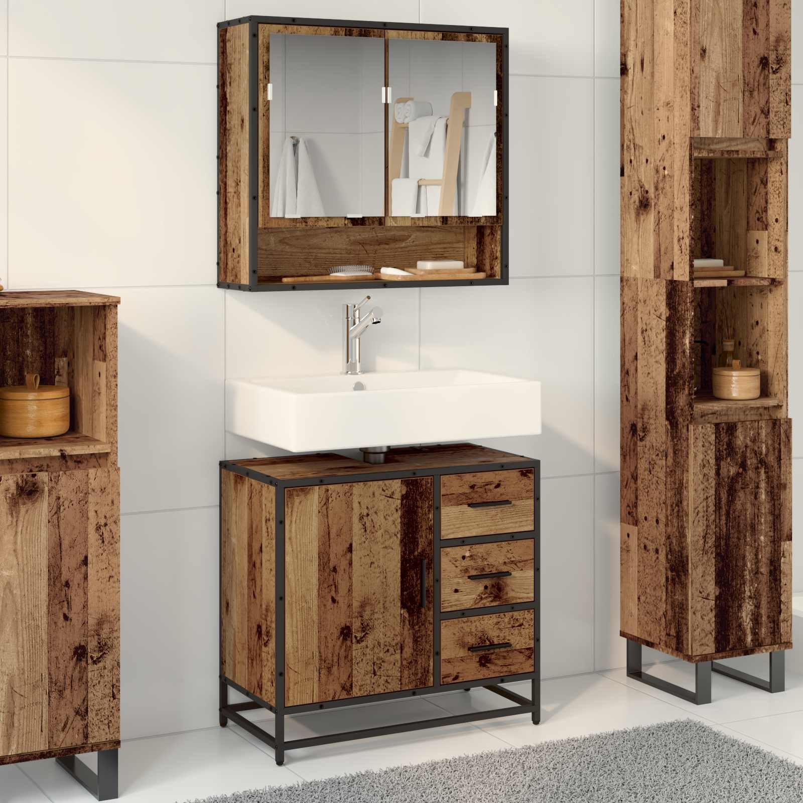 Badezimmerschrank Altholz 65 x 33 x 60 cm Holzwerkstoff