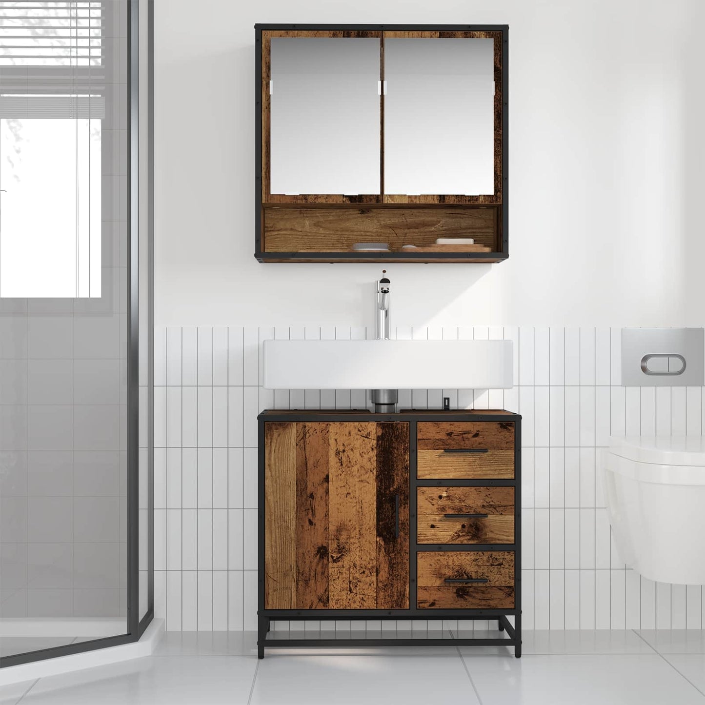 Badezimmerschrank Altholz 65 x 33 x 60 cm Holzwerkstoff