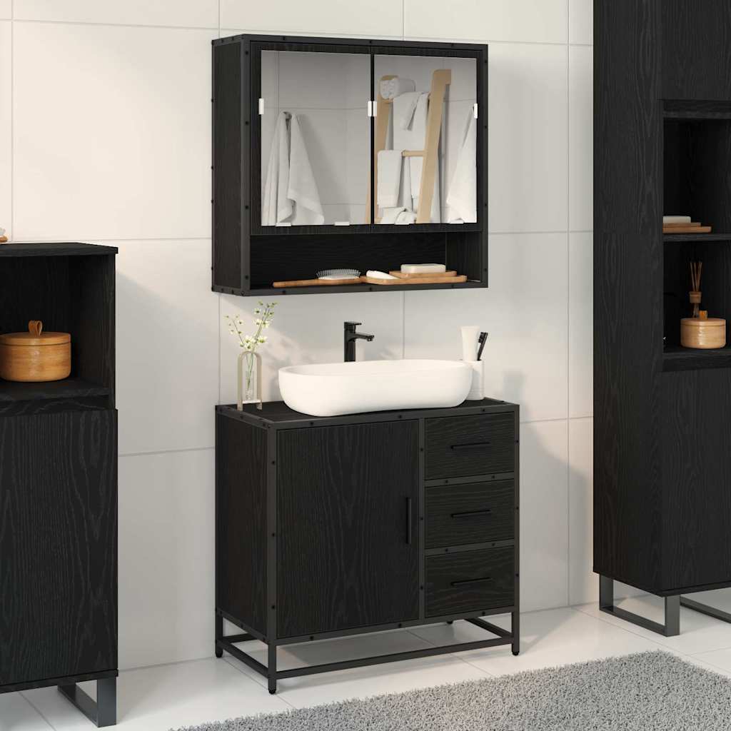 Badezimmer Waschbecken Schrank mit Regal Schwarz Eichen-Optik