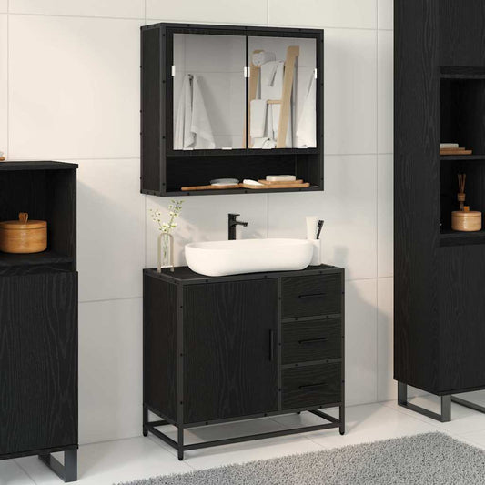 Badezimmer Waschbecken Schrank mit Regal Schwarz Eichen-Optik