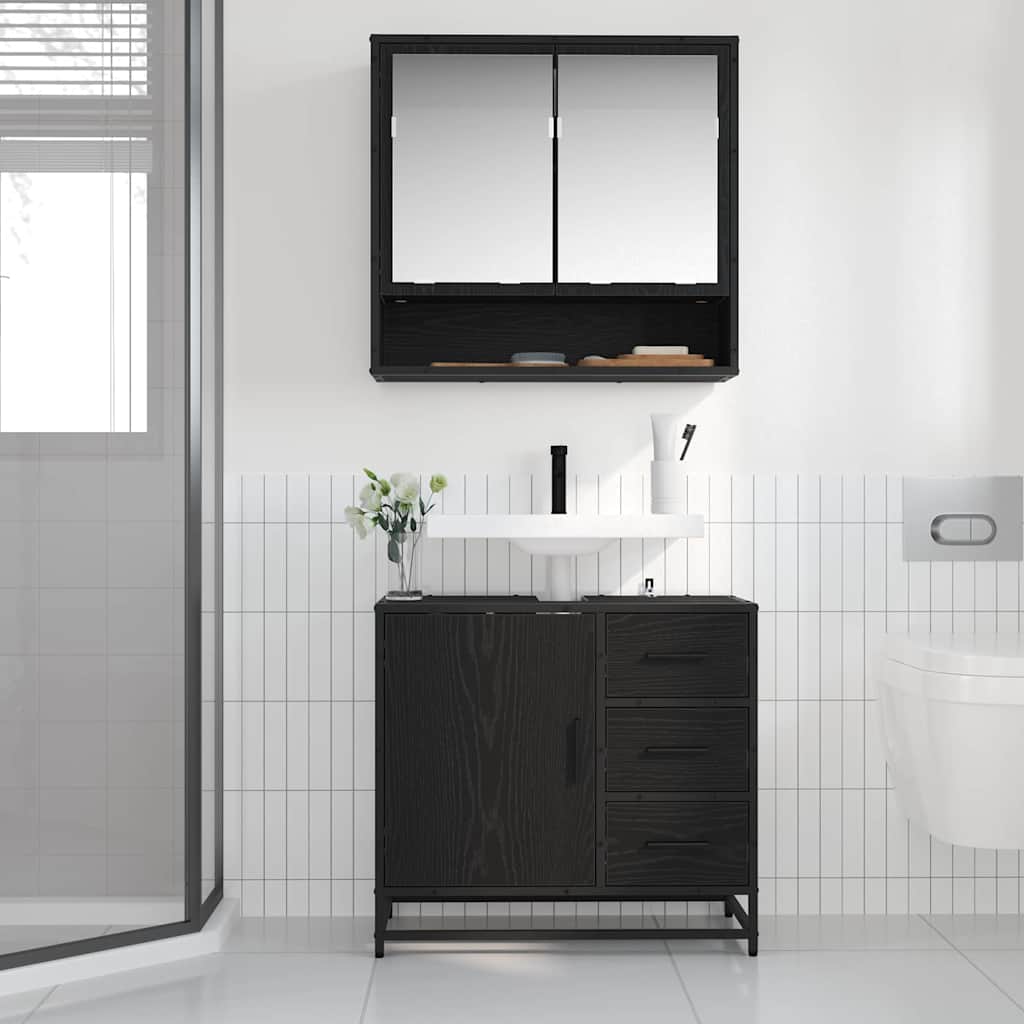 Badezimmer Waschbecken Schrank mit Regal Schwarz Eichen-Optik