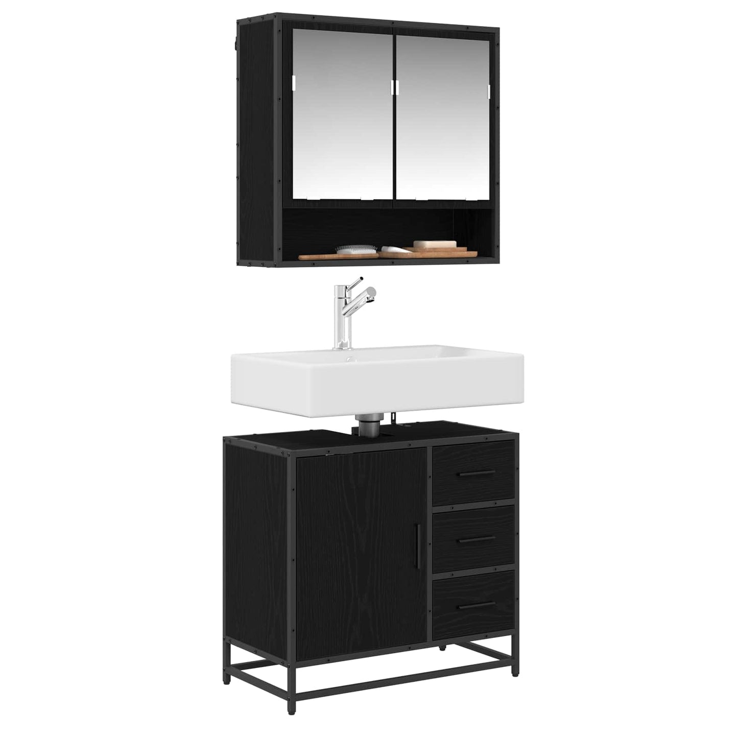 Badezimmerschrank Schwarz Eichen-Optik 65 x 33 x 60 cm
