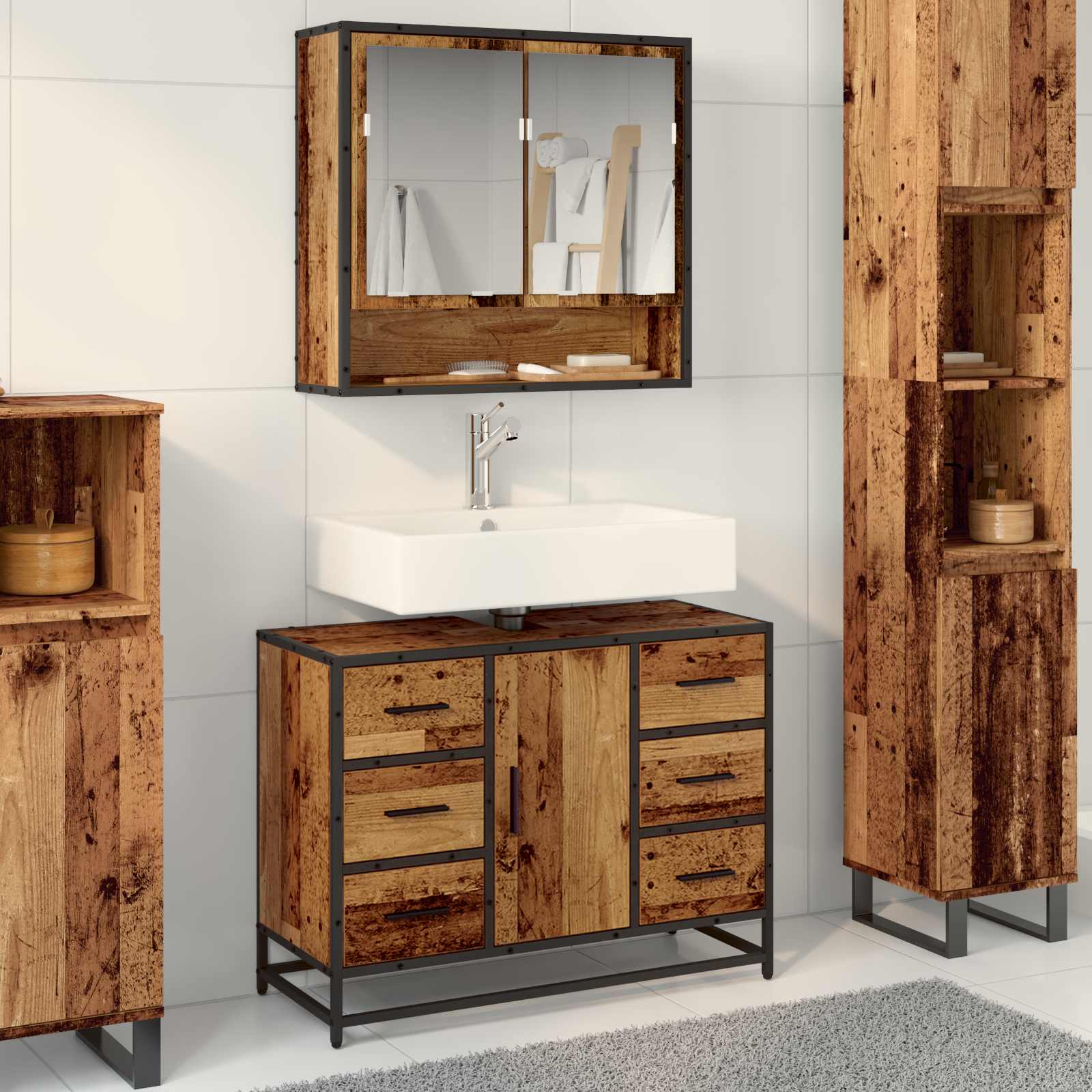 Badezimmerschrank Altholz 80 x 33 x 60 cm Holzwerkstoff