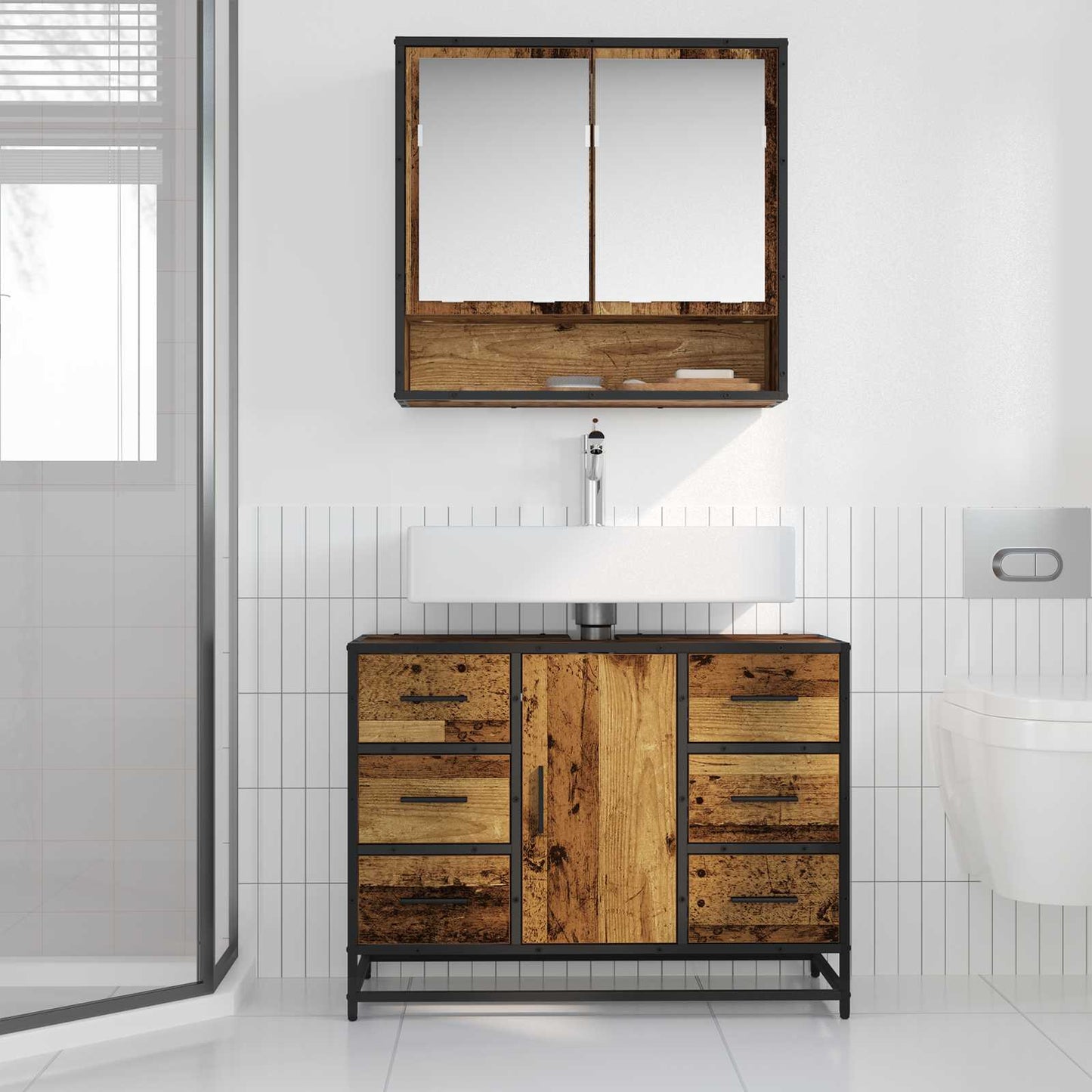 Badezimmerschrank Altholz 80 x 33 x 60 cm Holzwerkstoff
