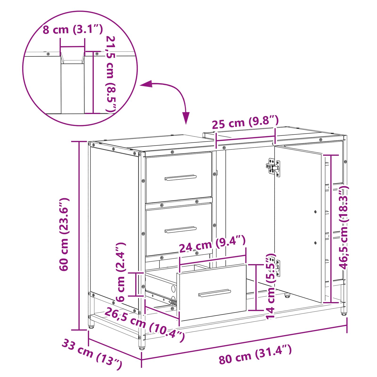 Badezimmerschrank Altholz 80 x 33 x 60 cm Holzwerkstoff