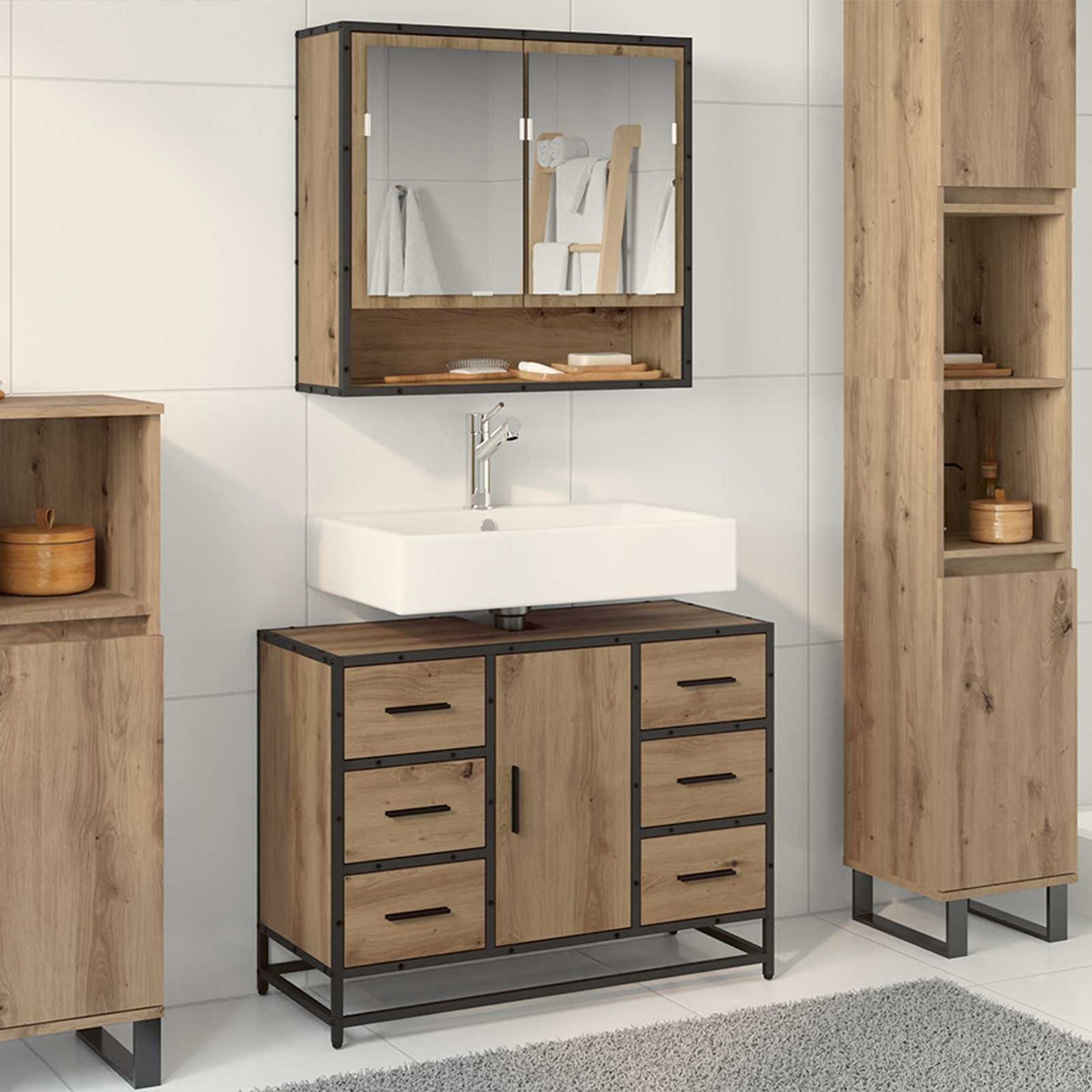 Badezimmerschrank Artisan-Eiche 80 x 33 x 60 cm Holzwerkstoff