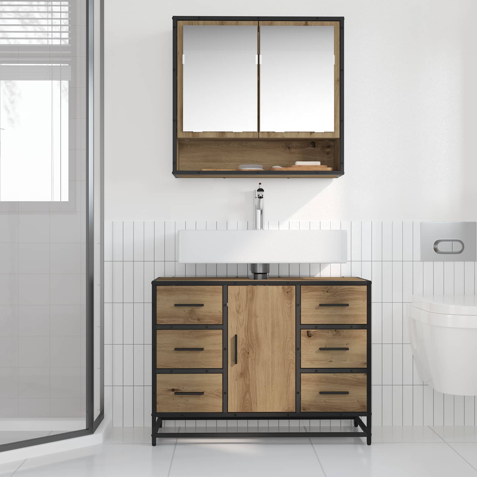 Badezimmerschrank Artisan-Eiche 80 x 33 x 60 cm Holzwerkstoff