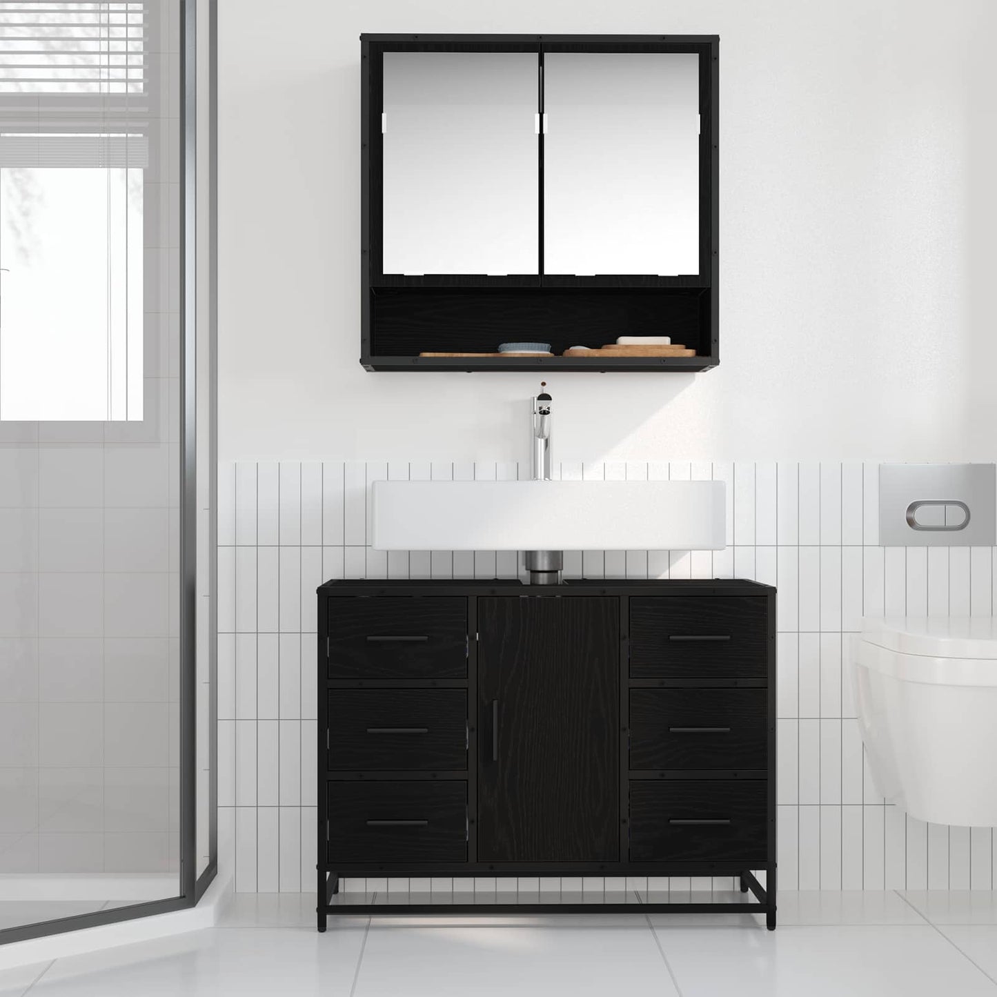 Badezimmerschrank Schwarz Eichen-Optik 80 x 33 x 60 cm