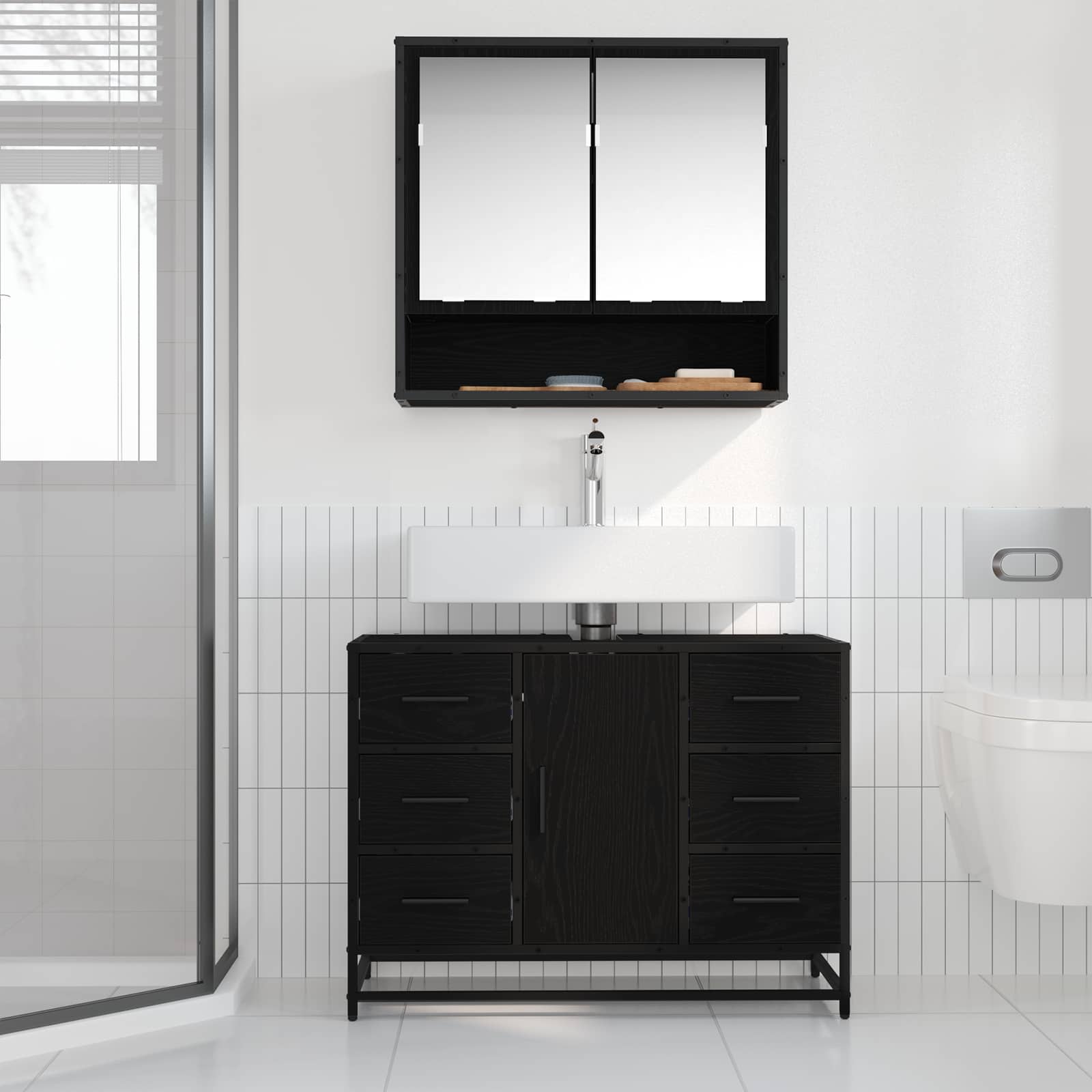 Badezimmerschrank Schwarz Eichen-Optik 80 x 33 x 60 cm