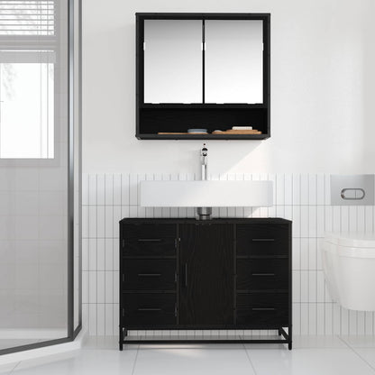 Badezimmerschrank Schwarz Eichen-Optik 80 x 33 x 60 cm