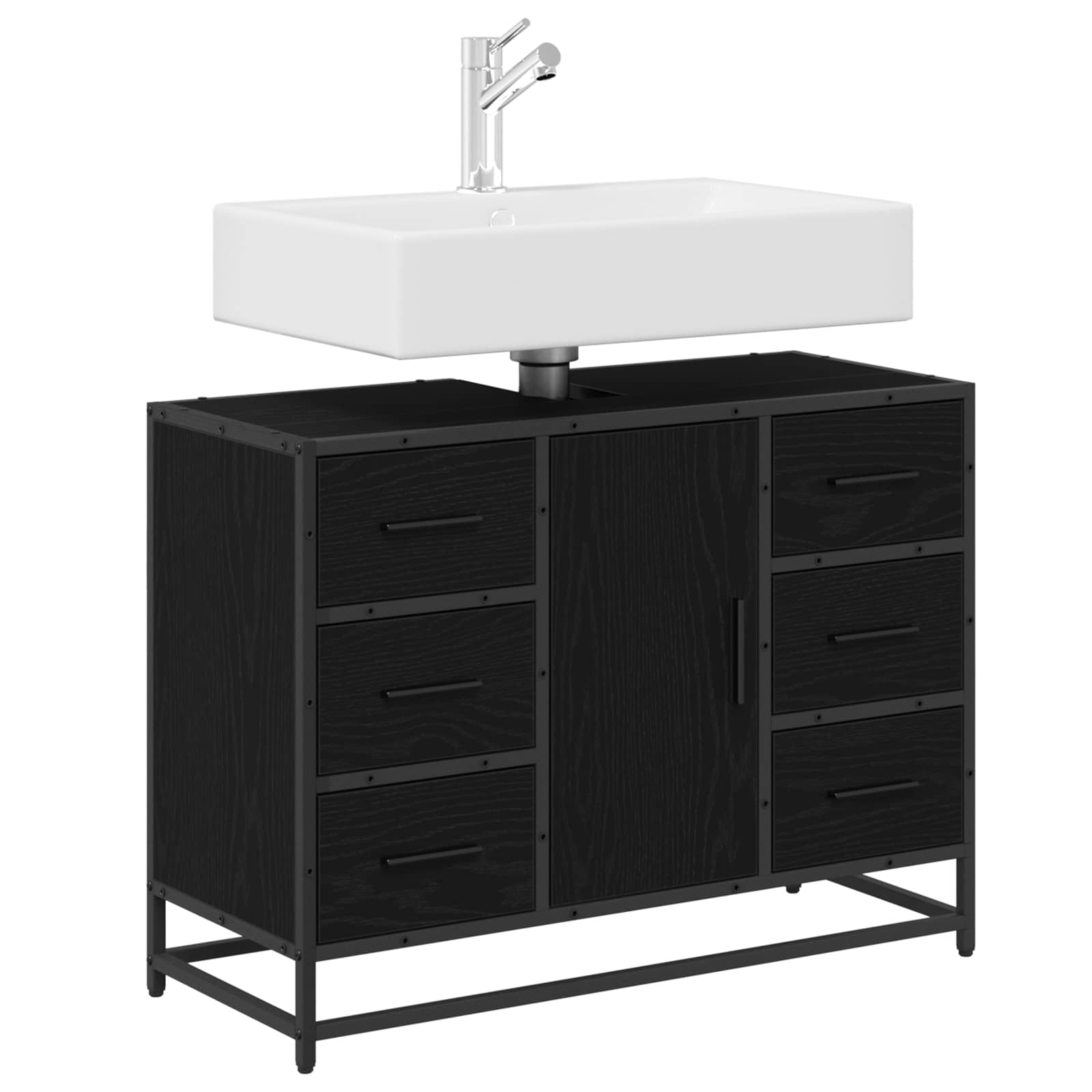 Badezimmerschrank Schwarz Eichen-Optik 80 x 33 x 60 cm