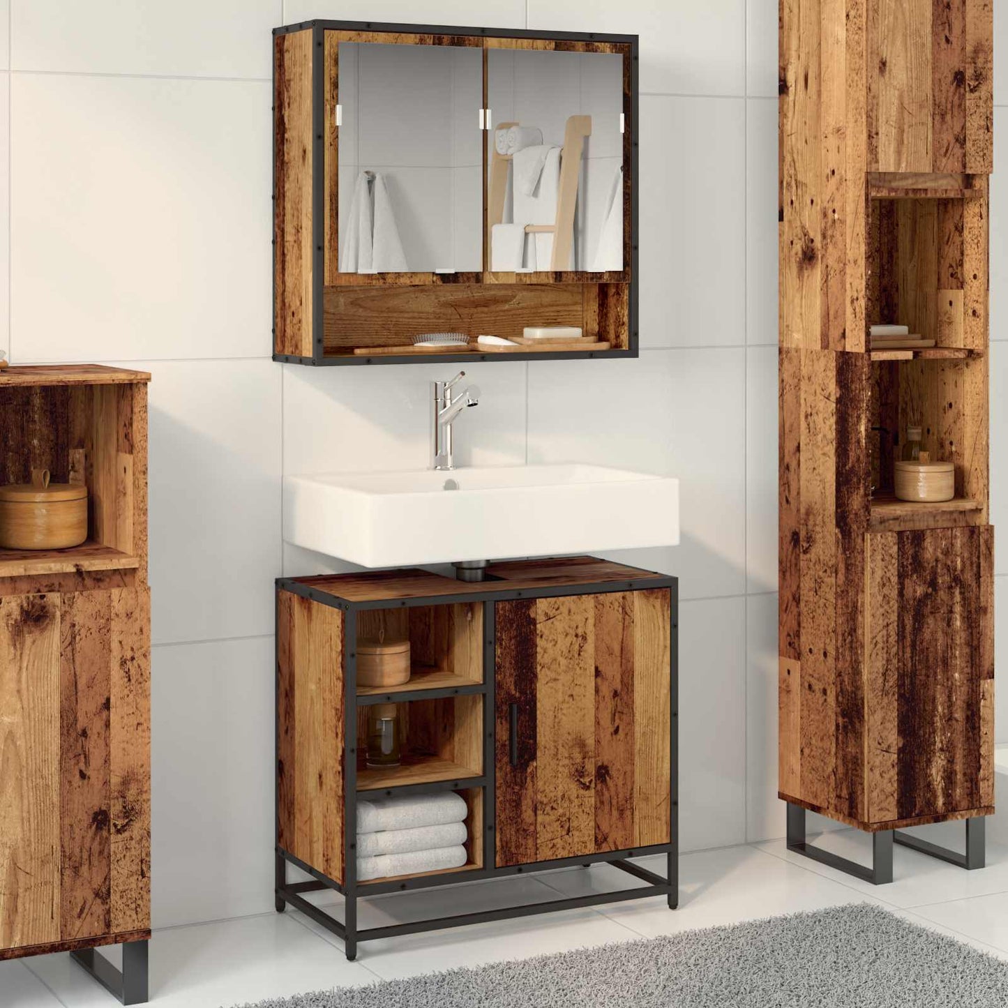 Badezimmerschrank Altholz 65 x 33 x 60 cm Holzwerkstoff