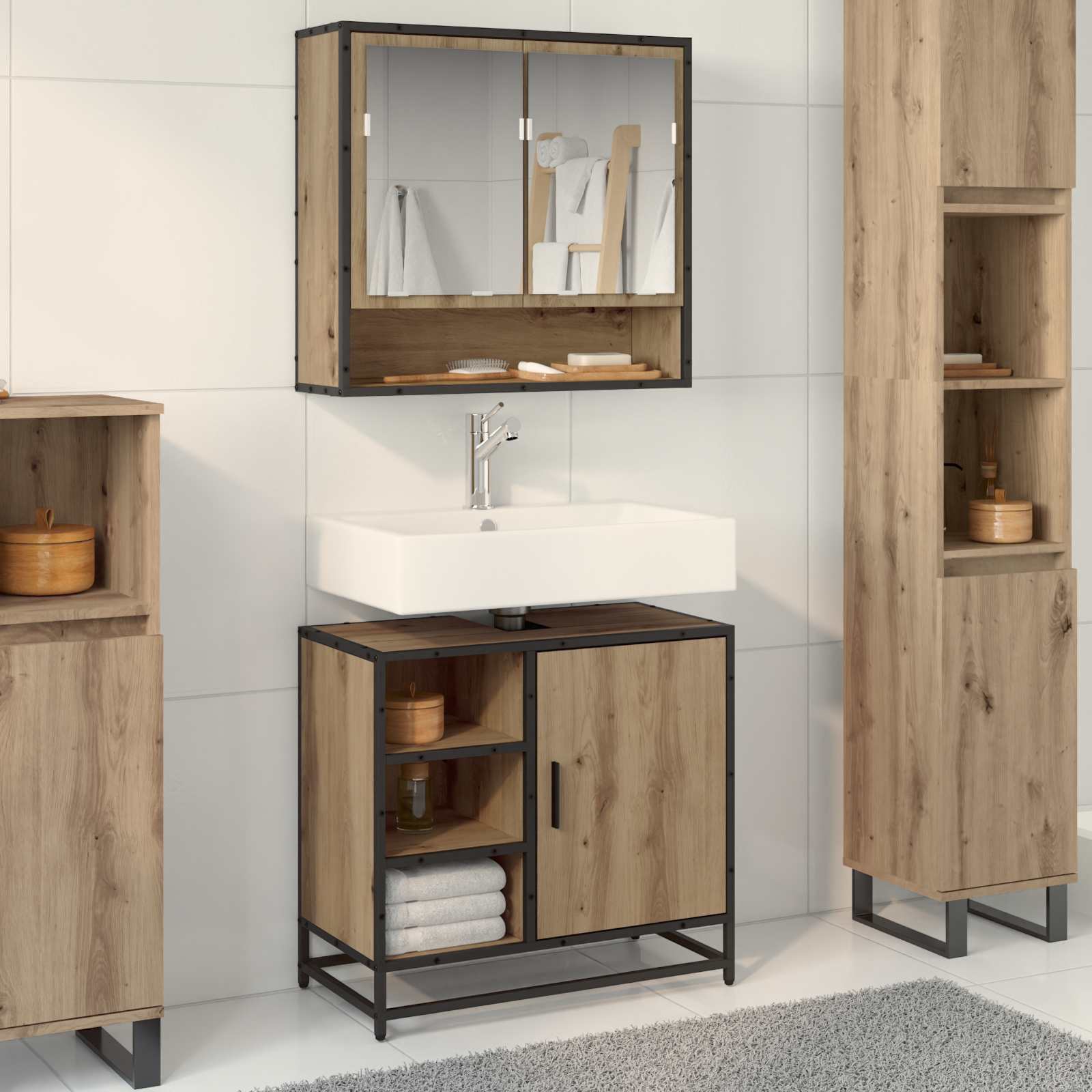 Badezimmerschrank Artisan-Eiche 65 x 33 x 60 cm Holzwerkstoff