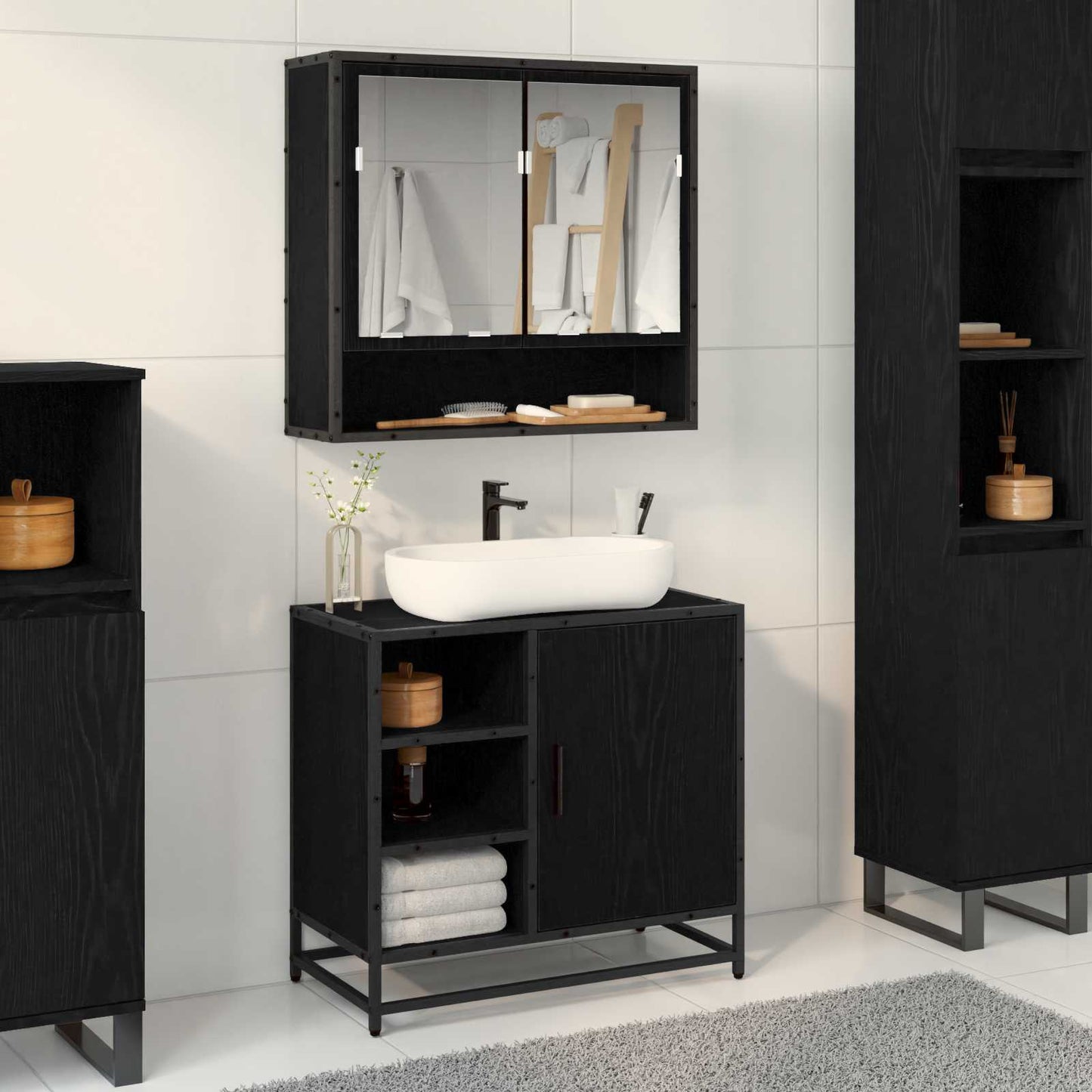 Badezimmerschrank Schwarz Eichen-Optik 65 x 33 x 60 cm
