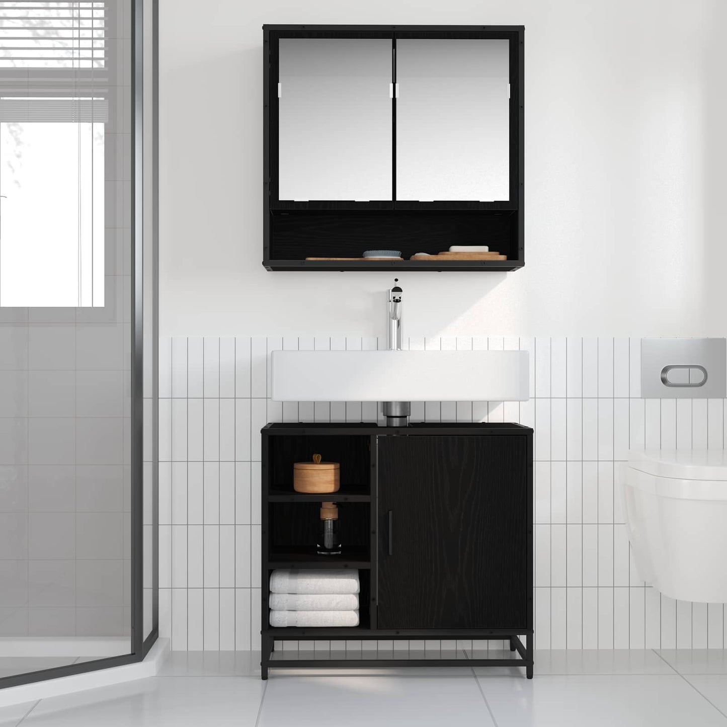 Badezimmerschrank Schwarz Eichen-Optik 65 x 33 x 60 cm