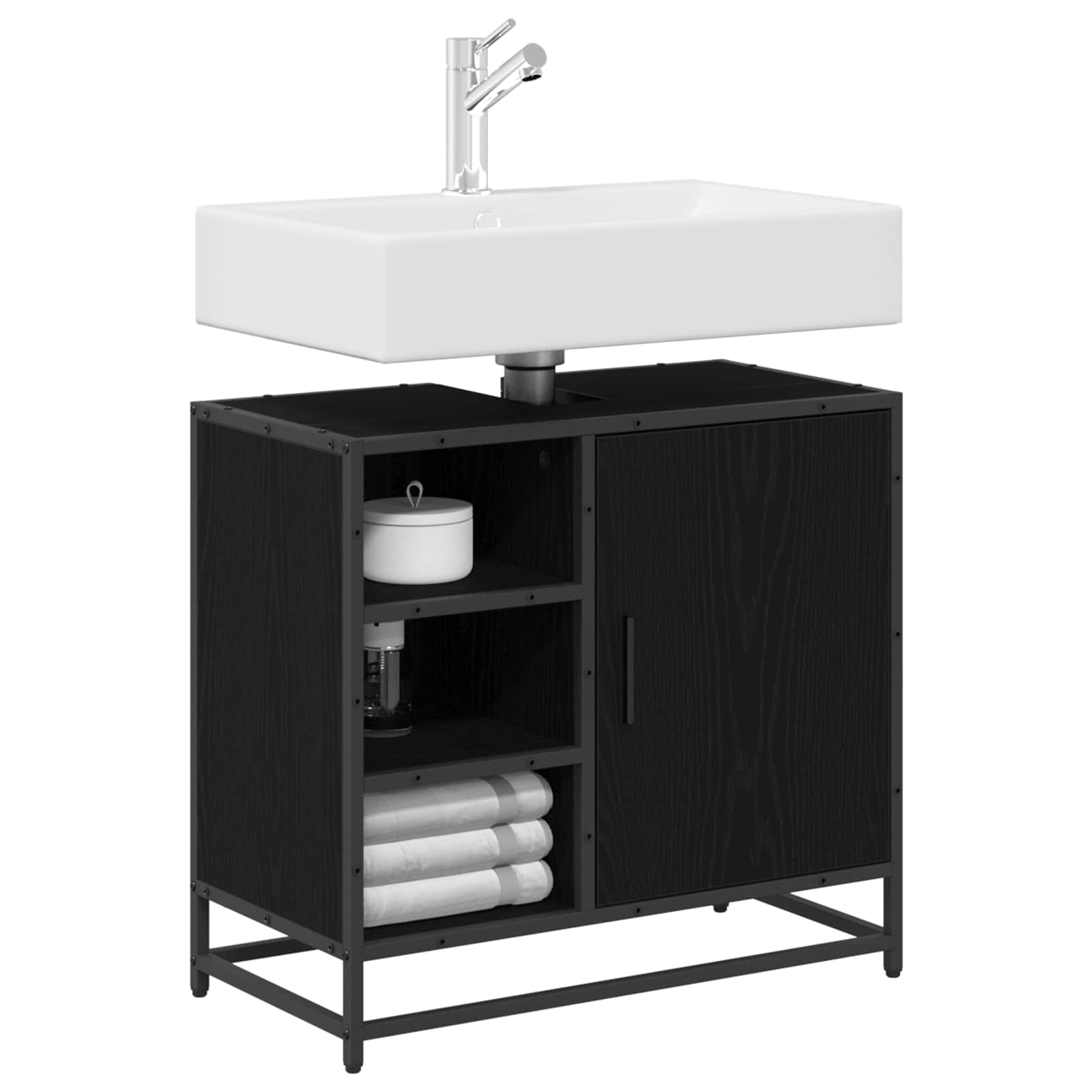 Badezimmerschrank Schwarz Eichen-Optik 65 x 33 x 60 cm