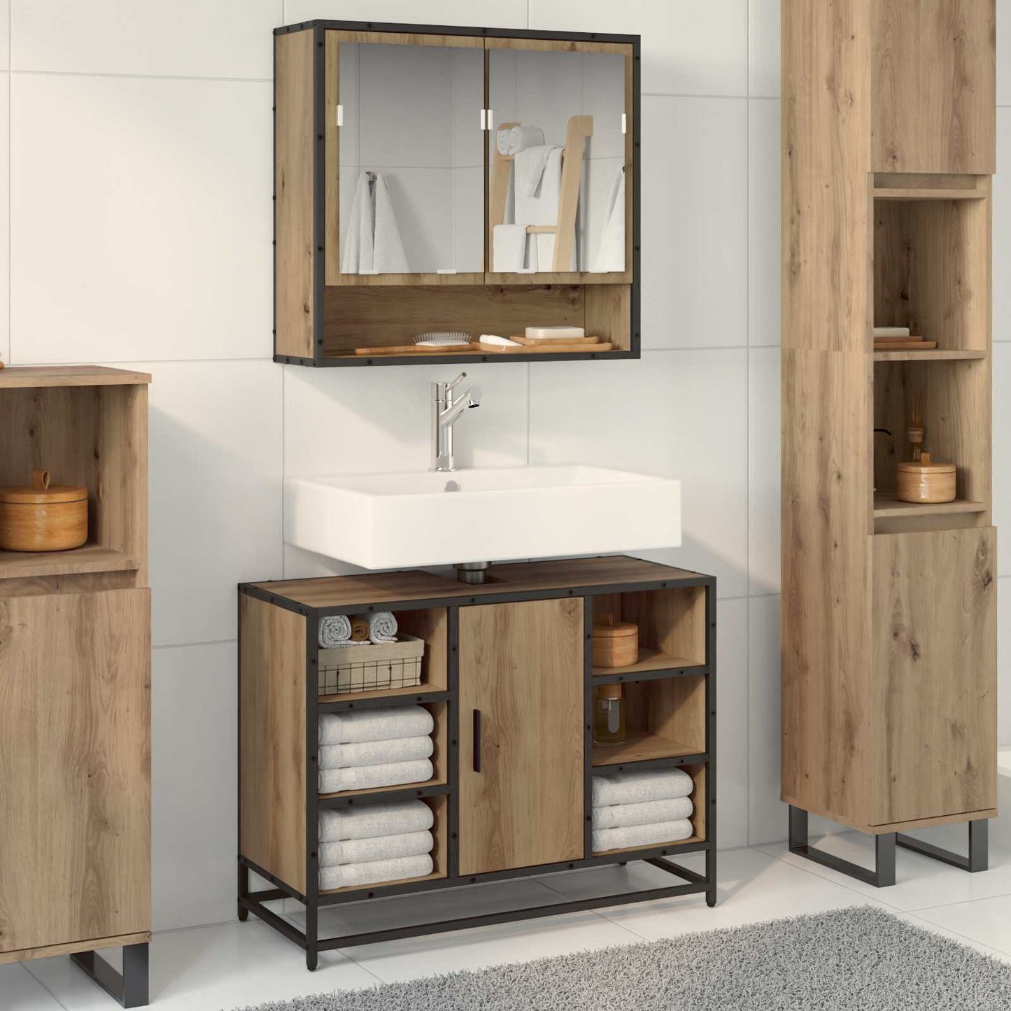 Badezimmerschrank Artisan-Eiche 80 x 33 x 60 cm Holzwerkstoff