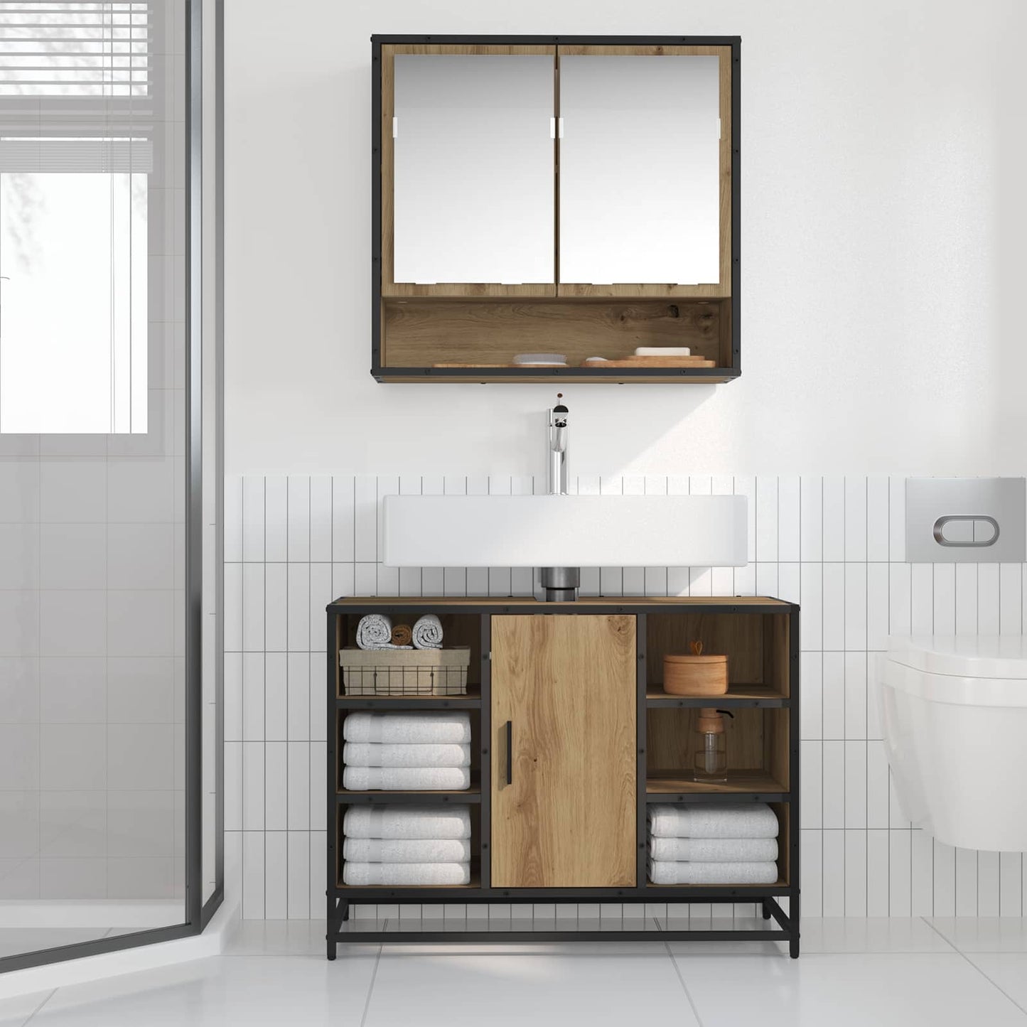 Badezimmerschrank Artisan-Eiche 80 x 33 x 60 cm Holzwerkstoff