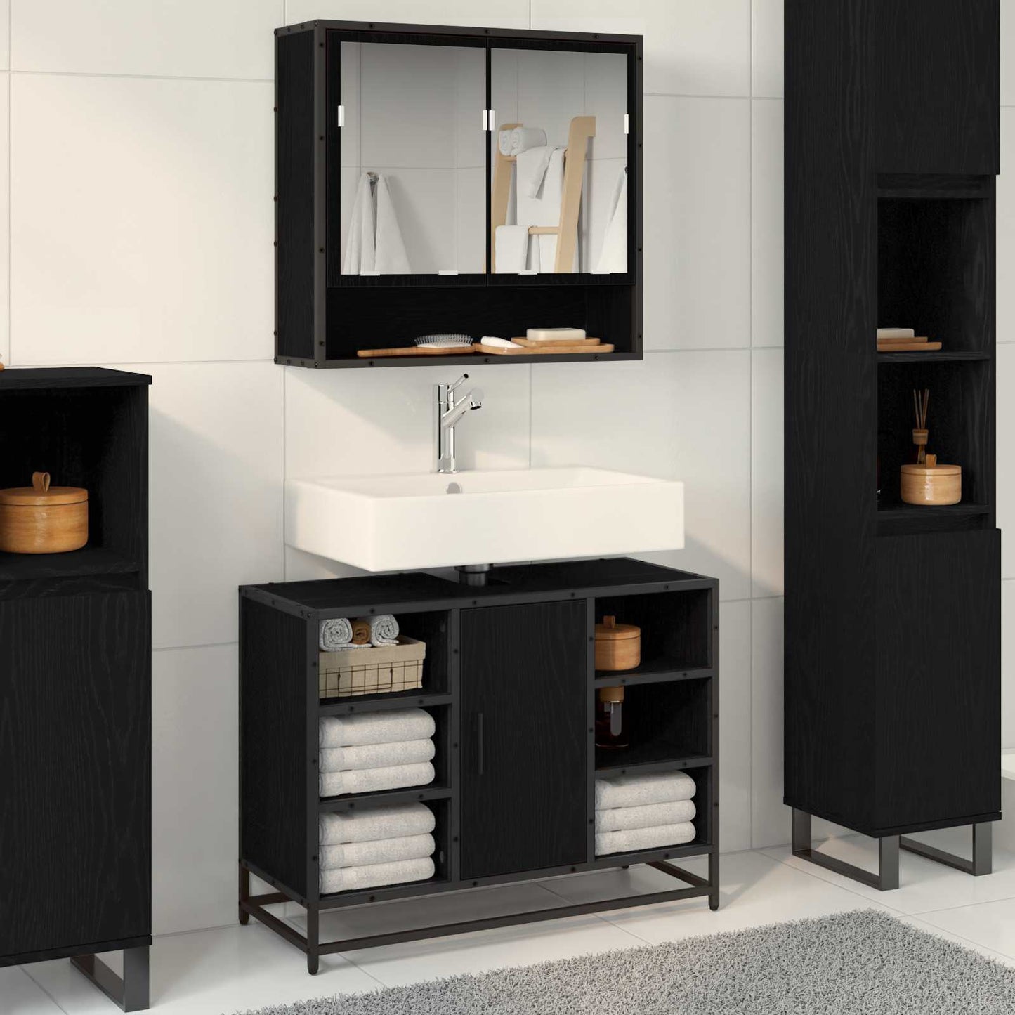 Badezimmerschrank Schwarz Eichen-Optik 80 x 33 x 60 cm