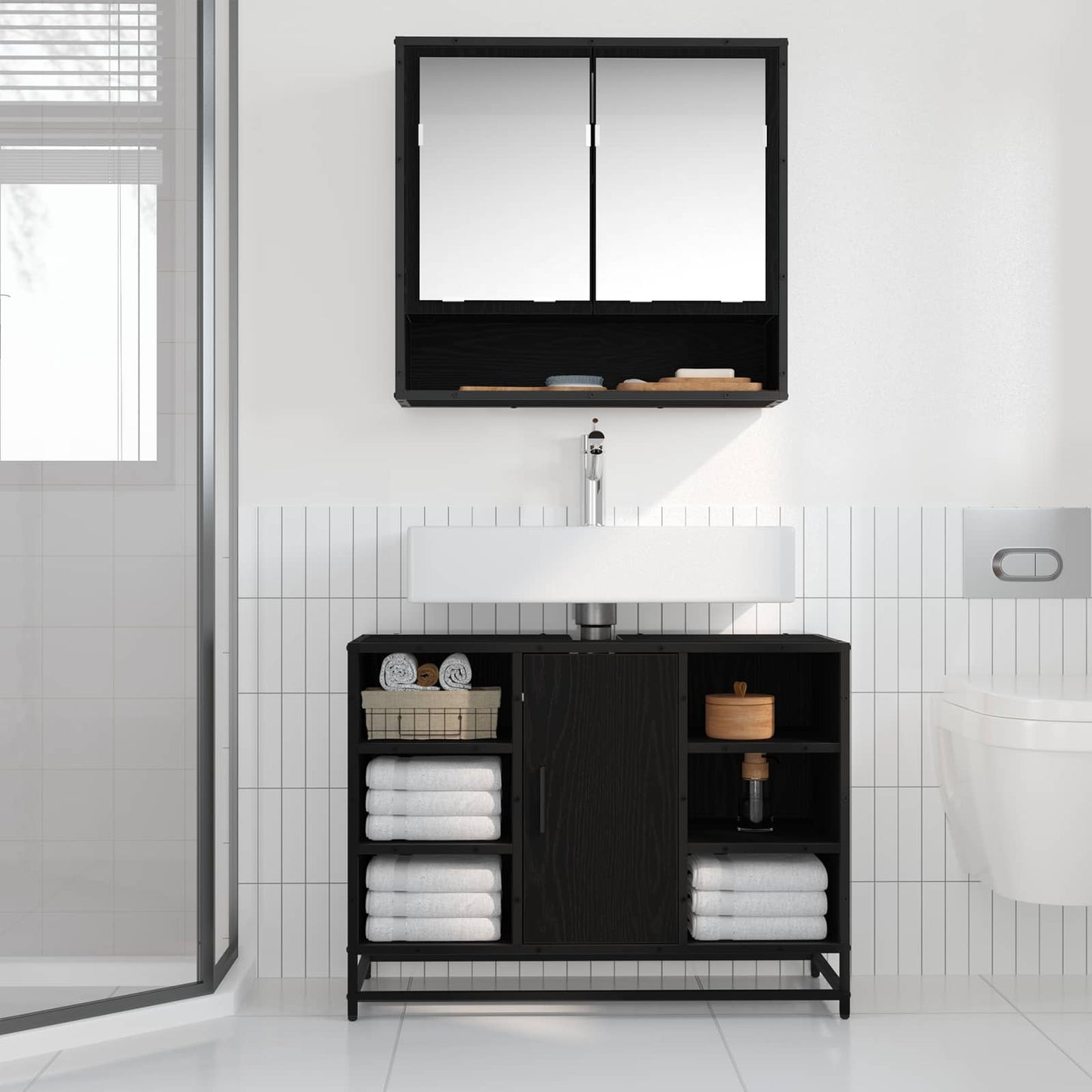 Badezimmerschrank Schwarz Eichen-Optik 80 x 33 x 60 cm
