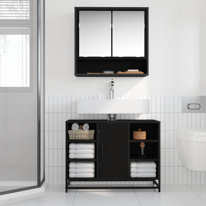 Badezimmerschrank Schwarz Eichen-Optik 80 x 33 x 60 cm