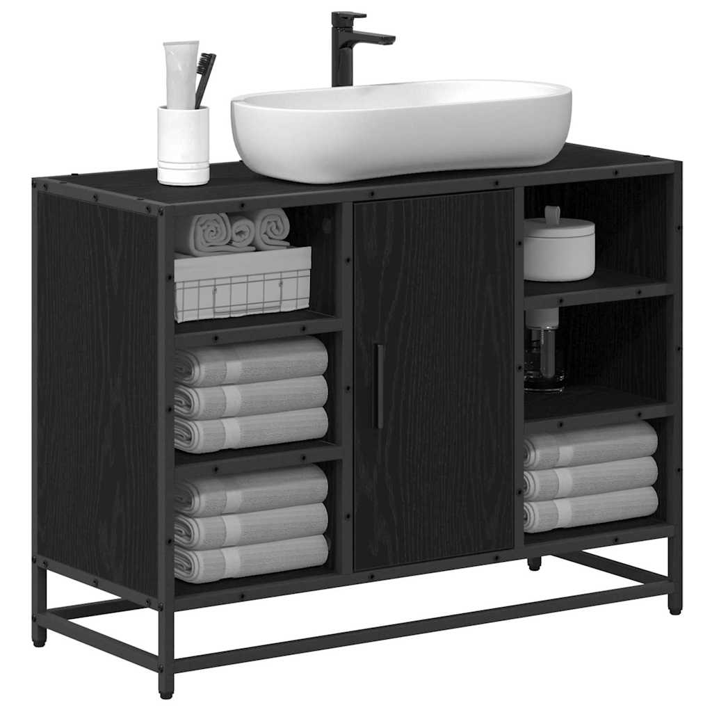 Badezimmer Waschbecken Schrank mit Regal Schwarz Eichen-Optik