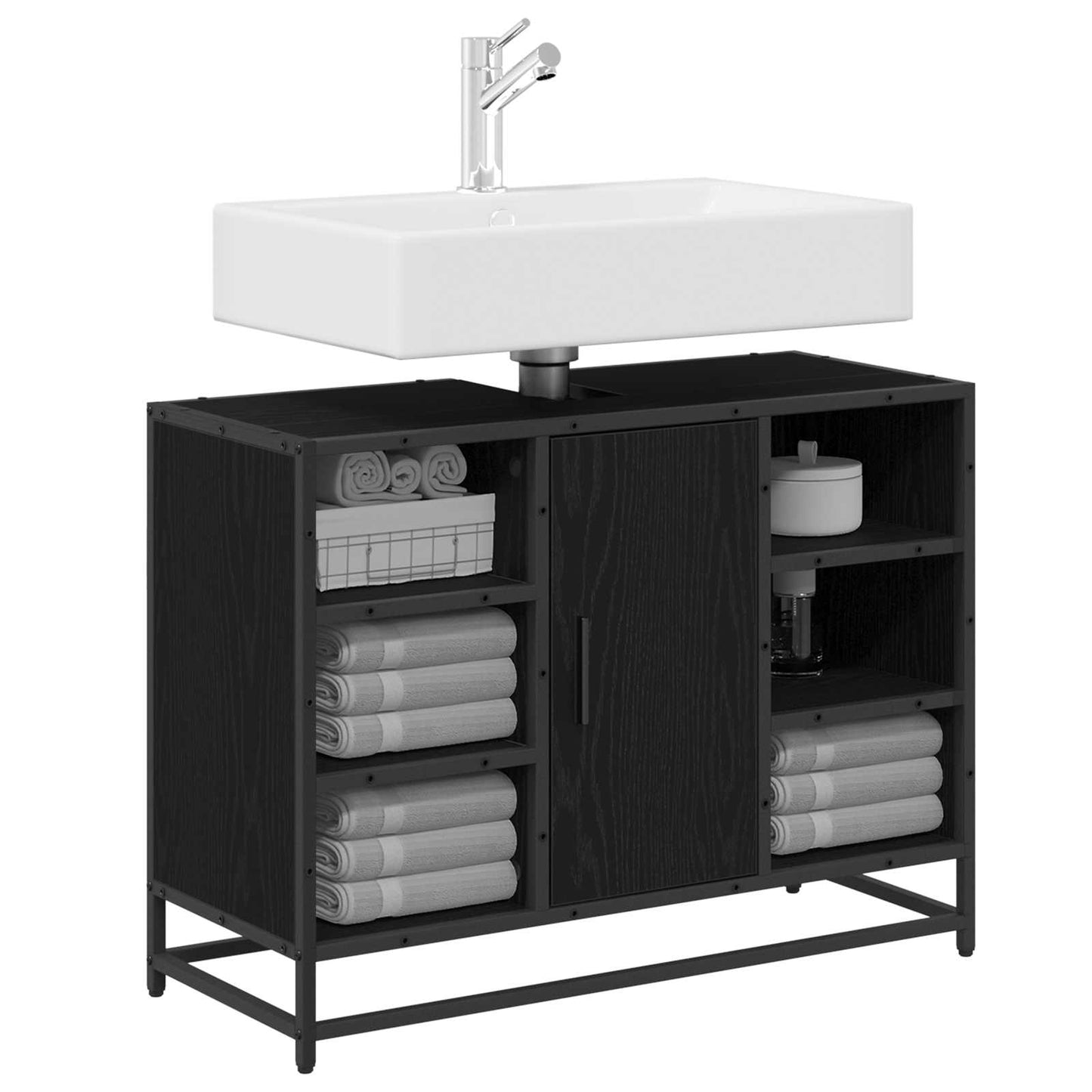 Badezimmerschrank Schwarz Eichen-Optik 80 x 33 x 60 cm