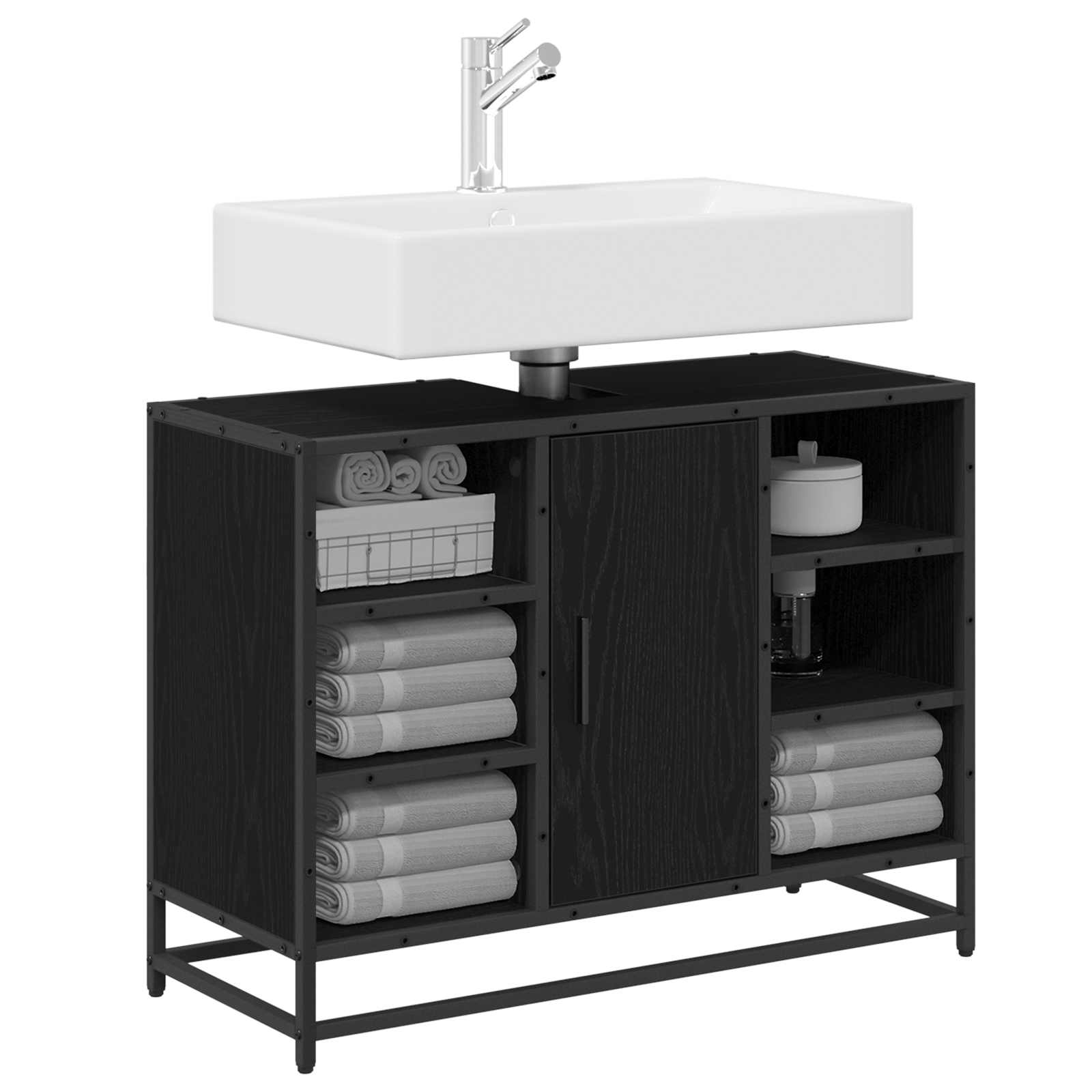 Badezimmerschrank Schwarz Eichen-Optik 80 x 33 x 60 cm