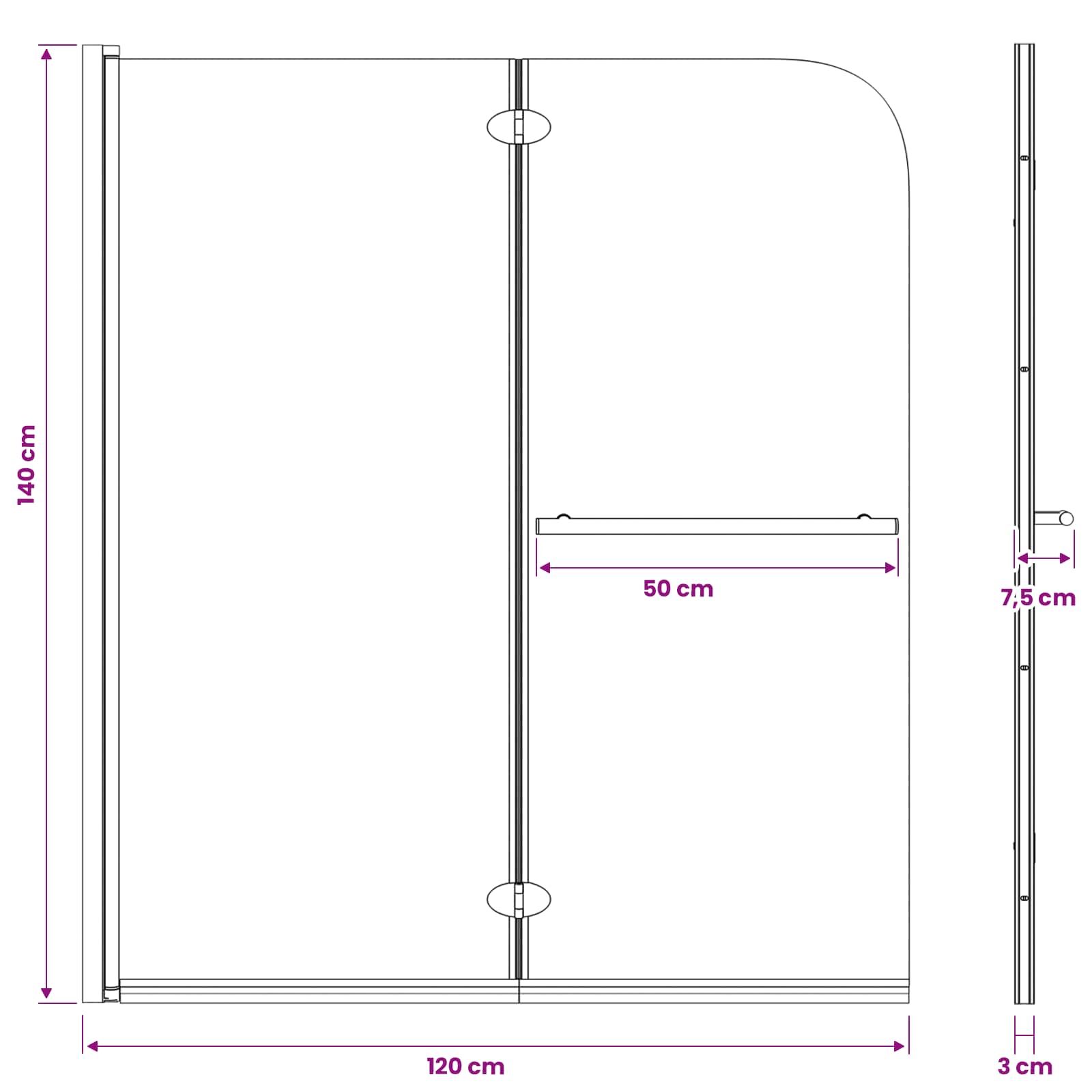 Duschabtrennung Dunkel transparent 120 x 140 cm