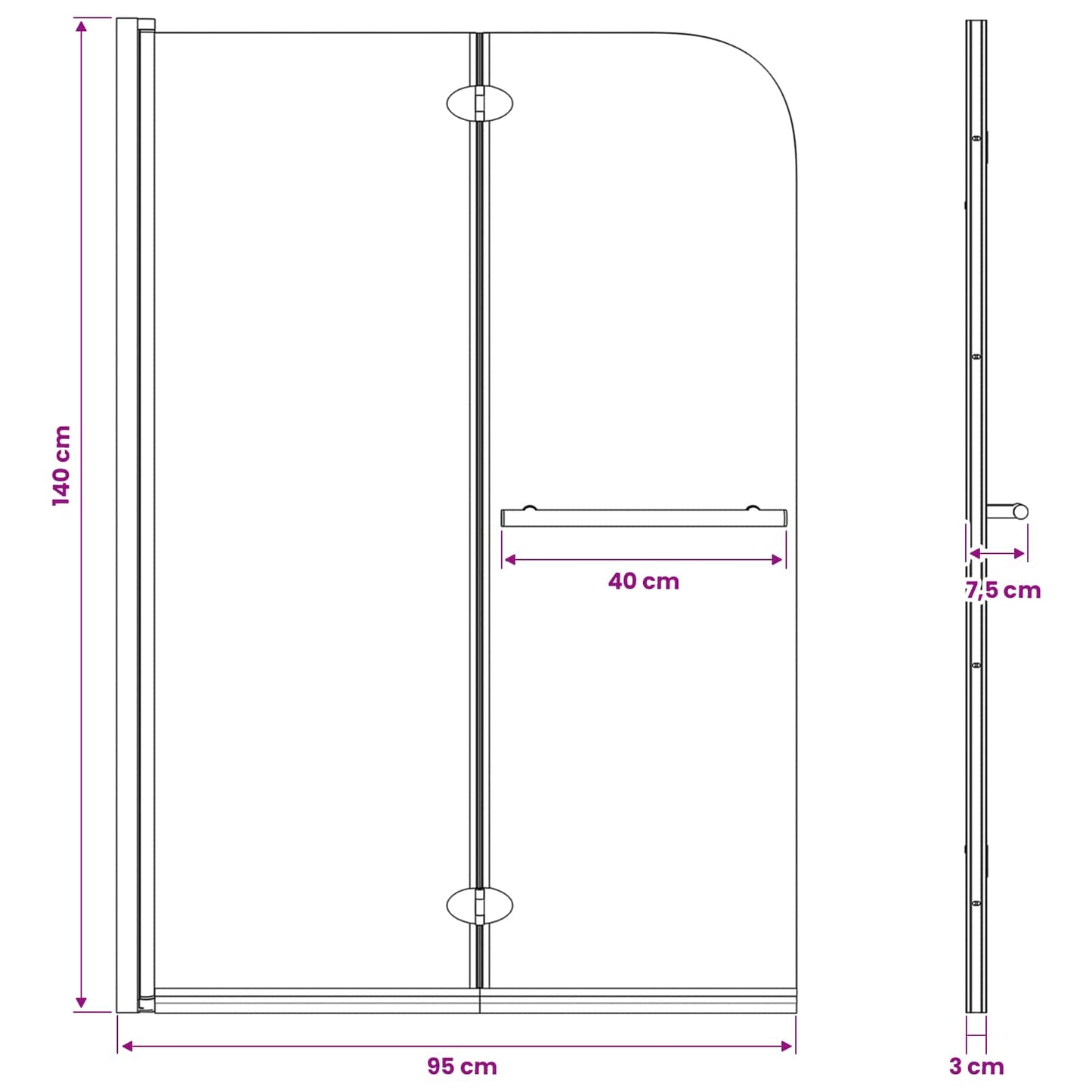 Duschabtrennung Dunkel transparent 120 x 140 cm