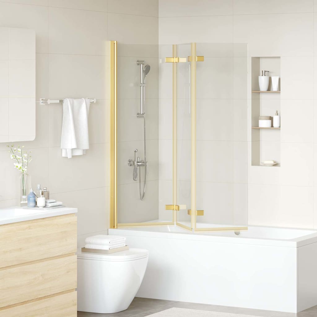 Faltbare Duschkabine Gold 130 x 138 cm ESG-Glas und Aluminium