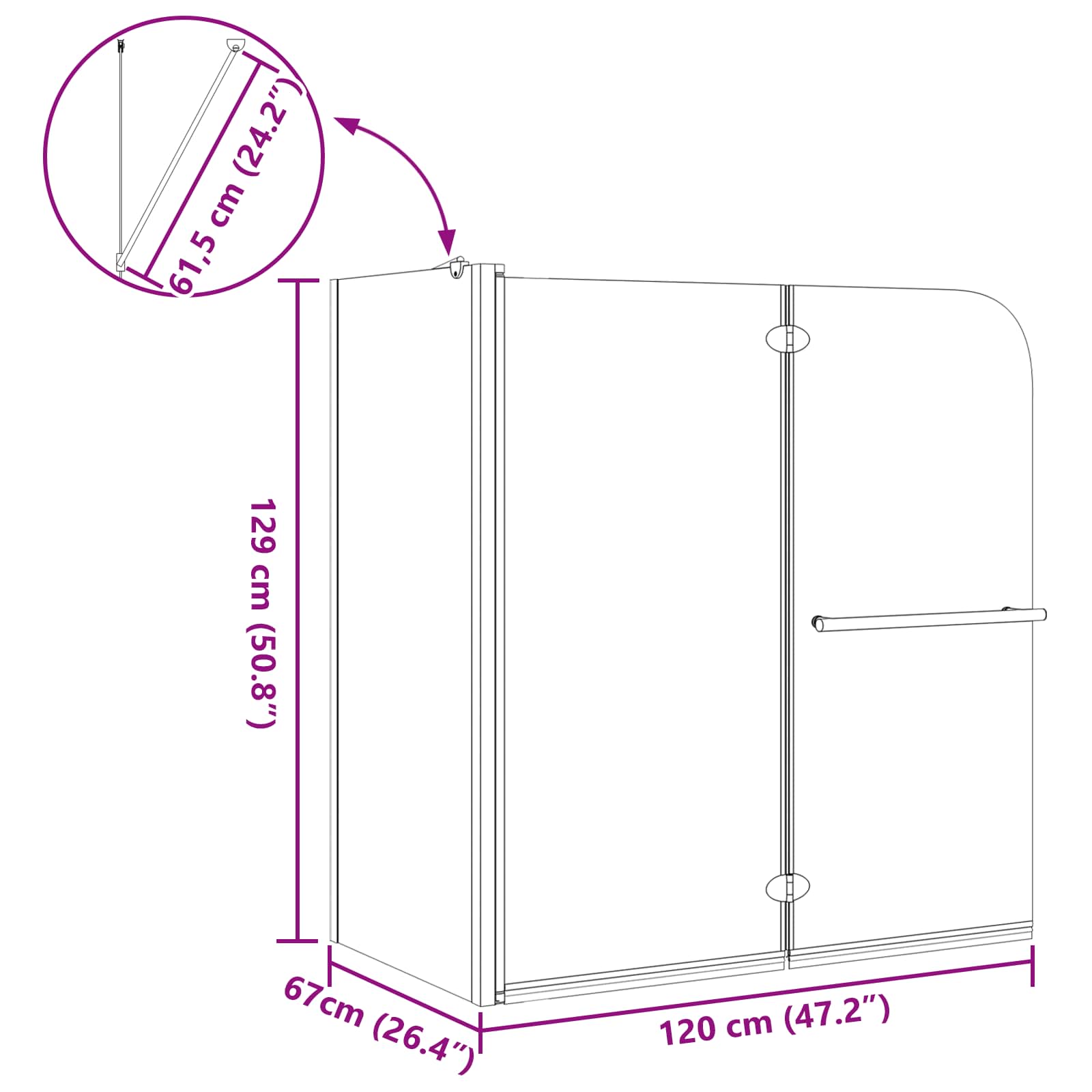 Bi-Falt Duschumhausung Dunkel transparent 120 x 67 x 129 cm