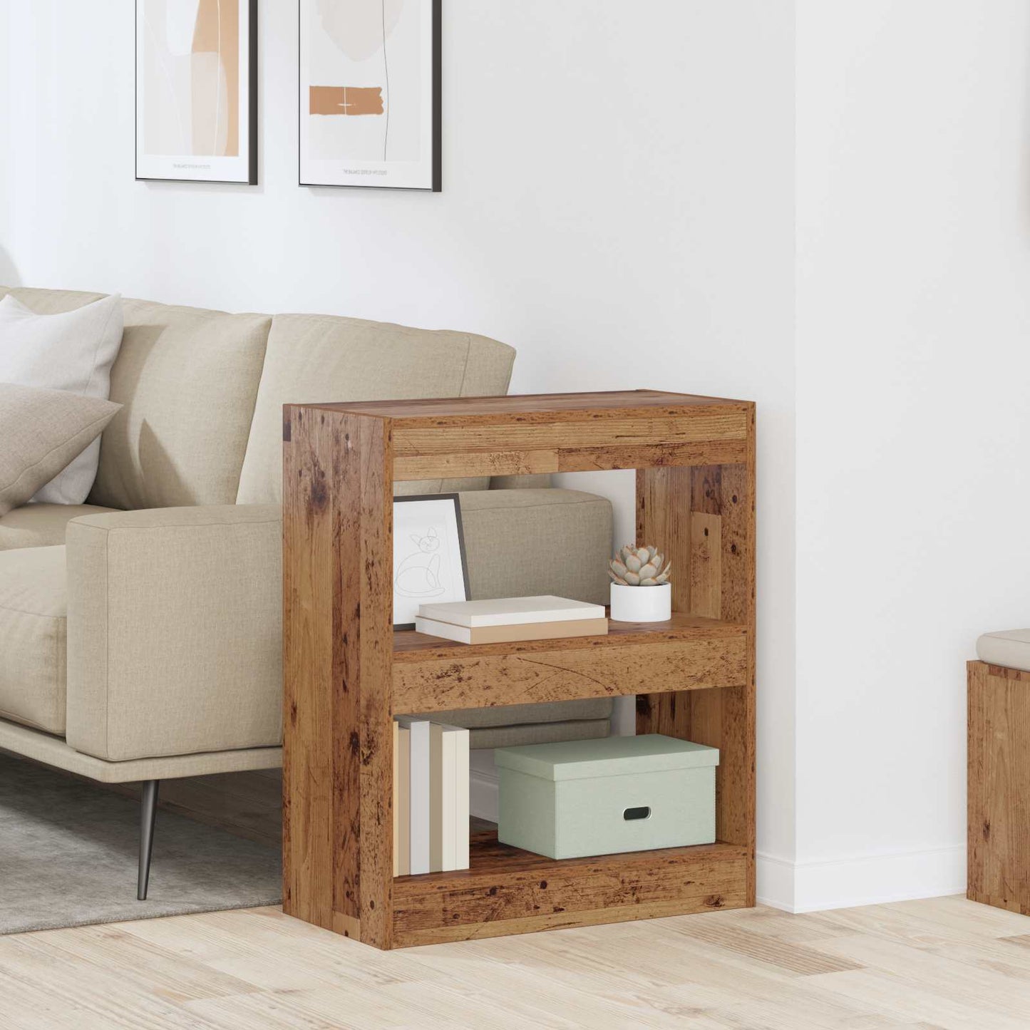 Bücherregal 2 Ebenen 60 x 30 x 72 cm Holzwerkstoff Altholz