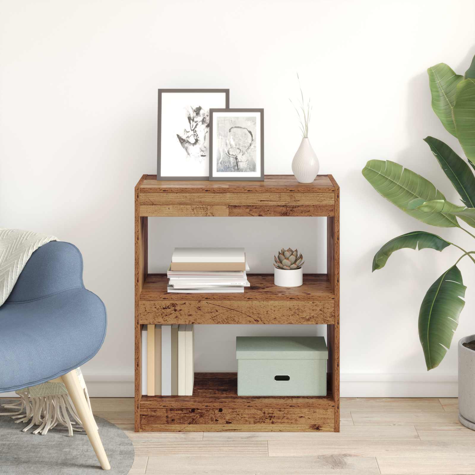 Bücherregal 2 Ebenen 60 x 30 x 72 cm Holzwerkstoff Altholz