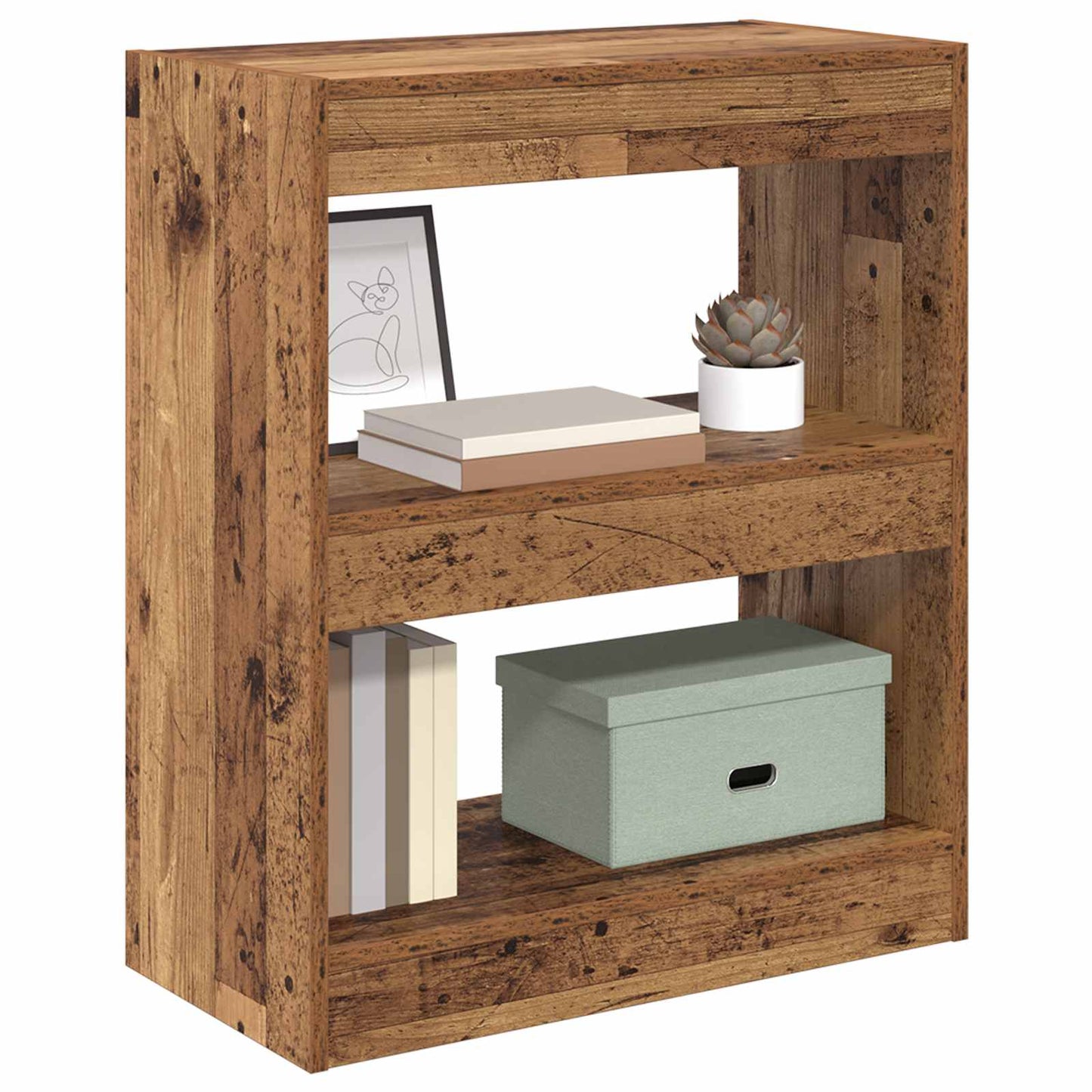Bücherregal 2 Ebenen 60 x 30 x 72 cm Holzwerkstoff Altholz