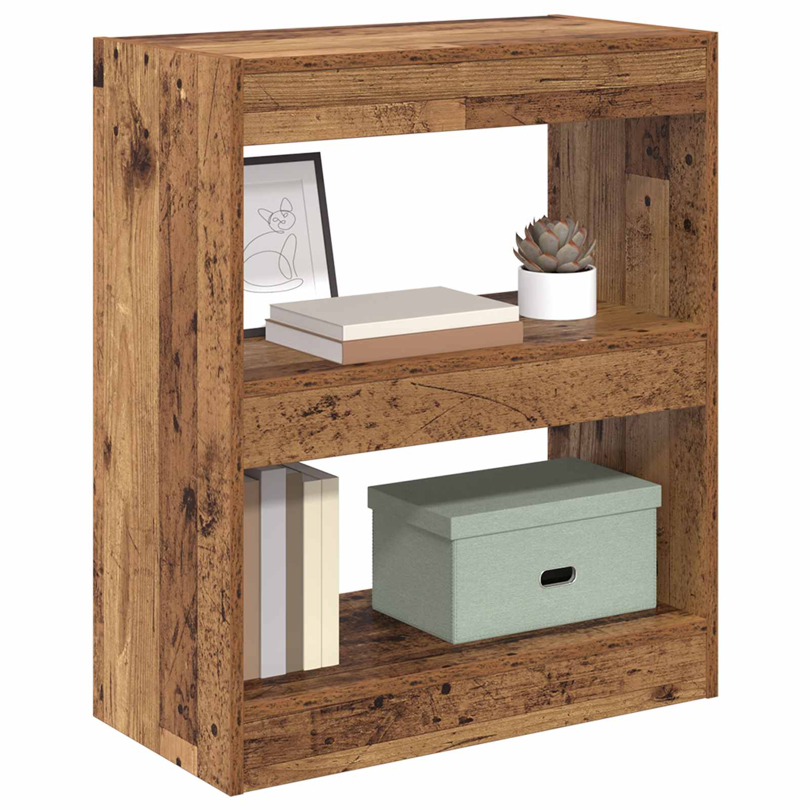 Bücherregal 2 Ebenen 60 x 30 x 72 cm Holzwerkstoff Altholz