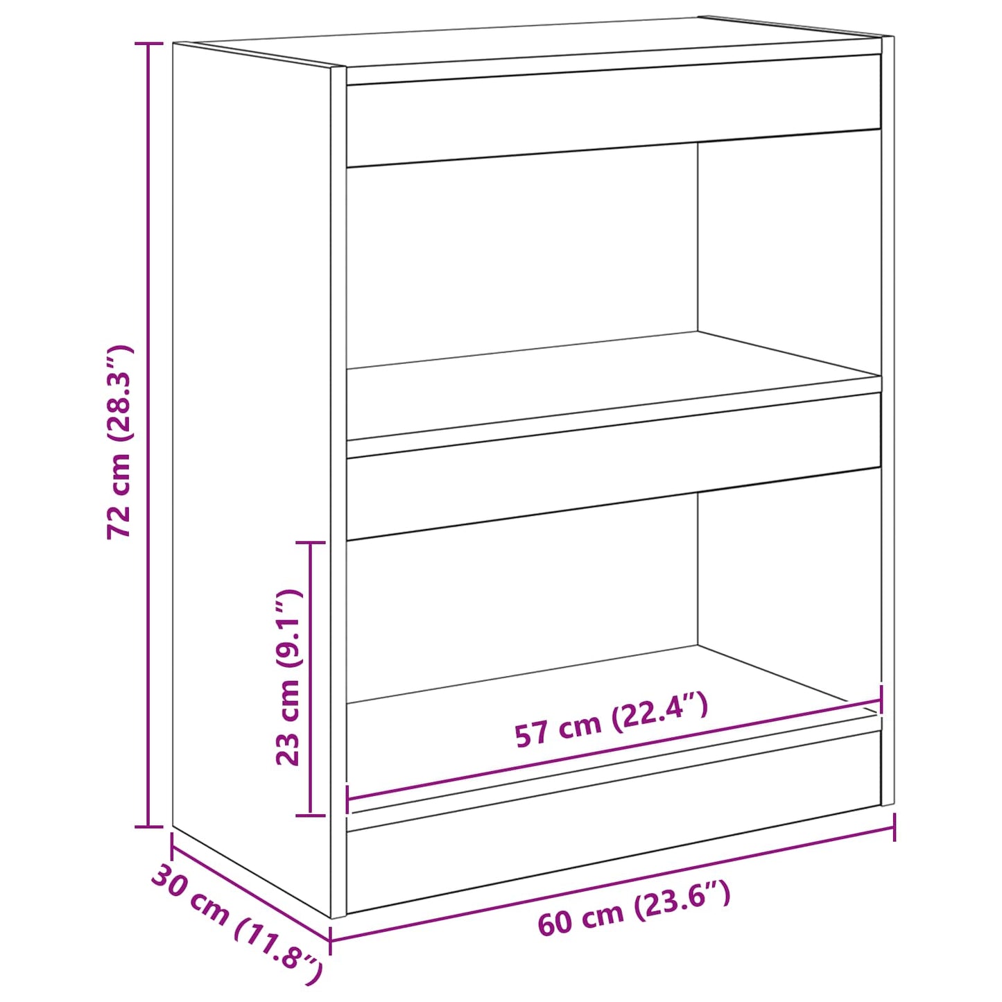 Bücherregal 2 Ebenen 60 x 30 x 72 cm Holzwerkstoff Altholz